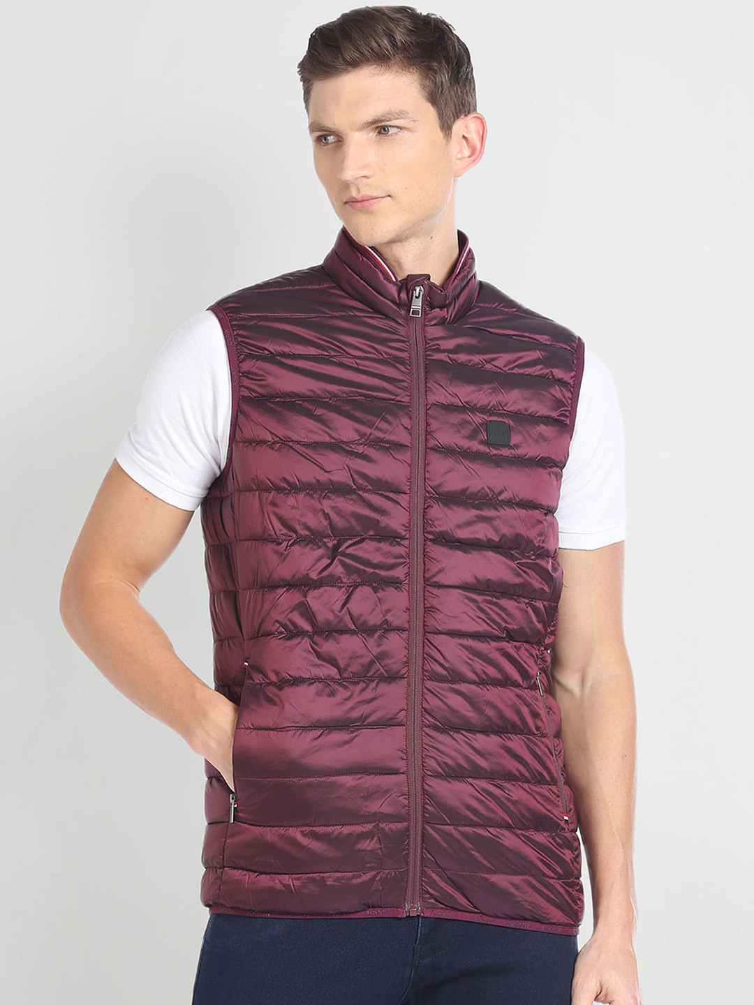 

Arrow Sport Mock Collar Sleeveless Packable Puffer Jacket, Maroon