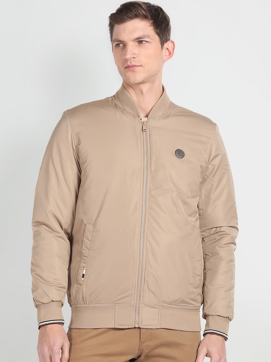 

Arrow Sport Stand Collar Bomber Jacket, Beige