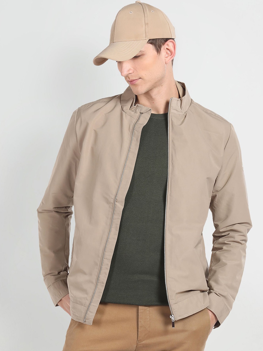 Arrow Sport Mock Collar Long Sleeves Tailored Jacket, Beige