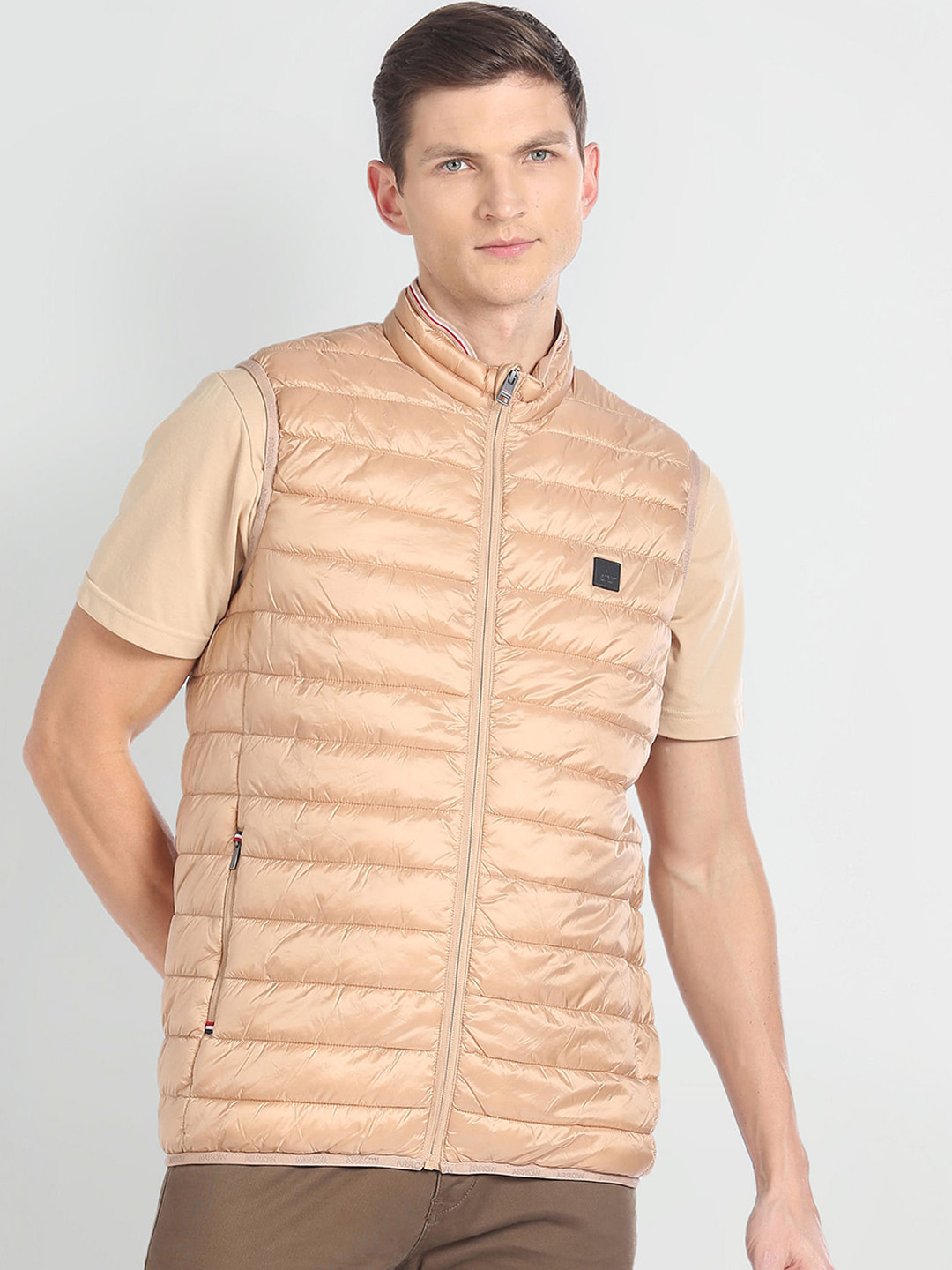 

Arrow Sport High Neck Sleeveless Puffer Jacket, Beige