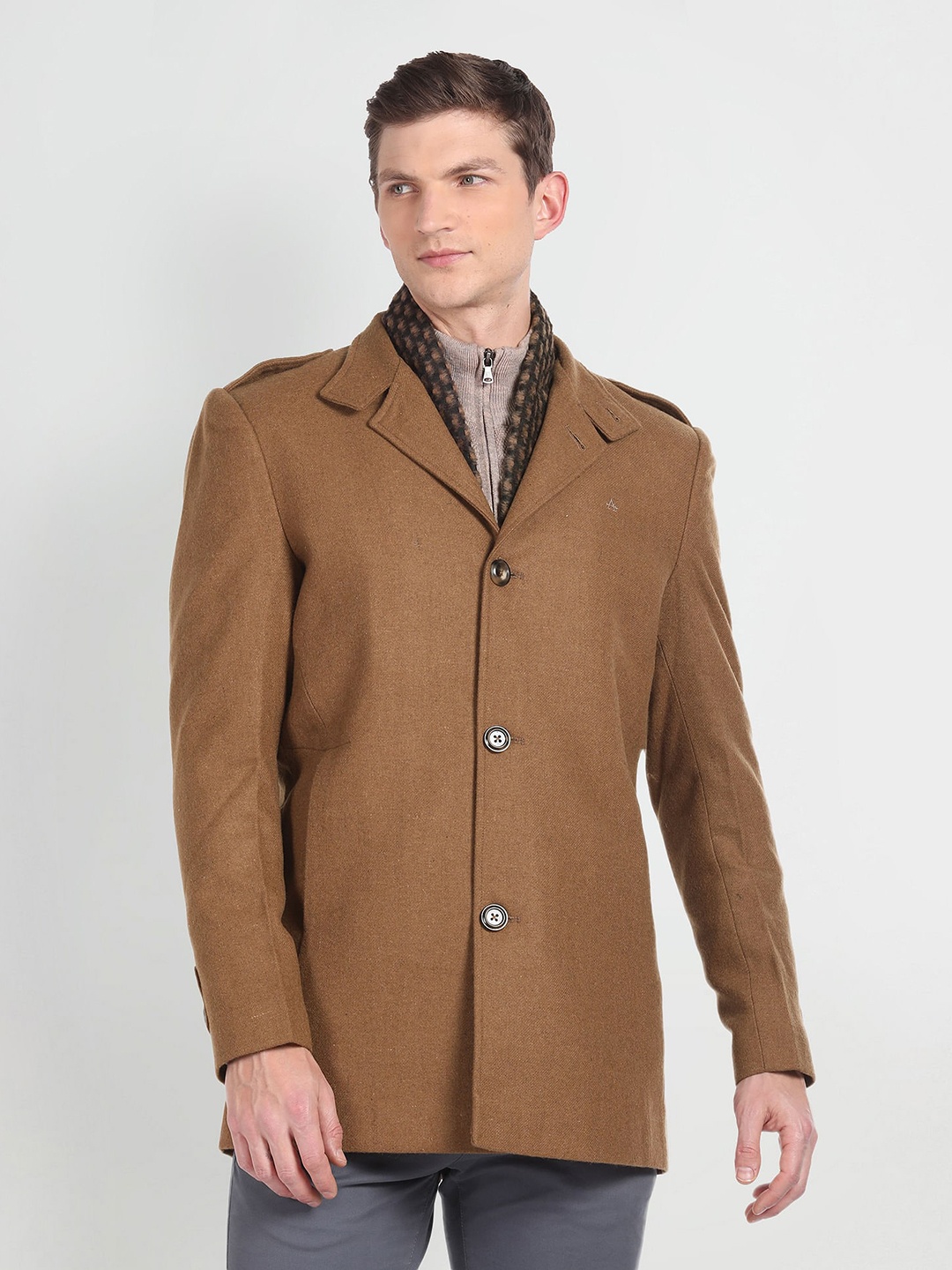 Arrow Sport Lapel Collar Shoulder Tabs Longline Tailored Jacket, Brown