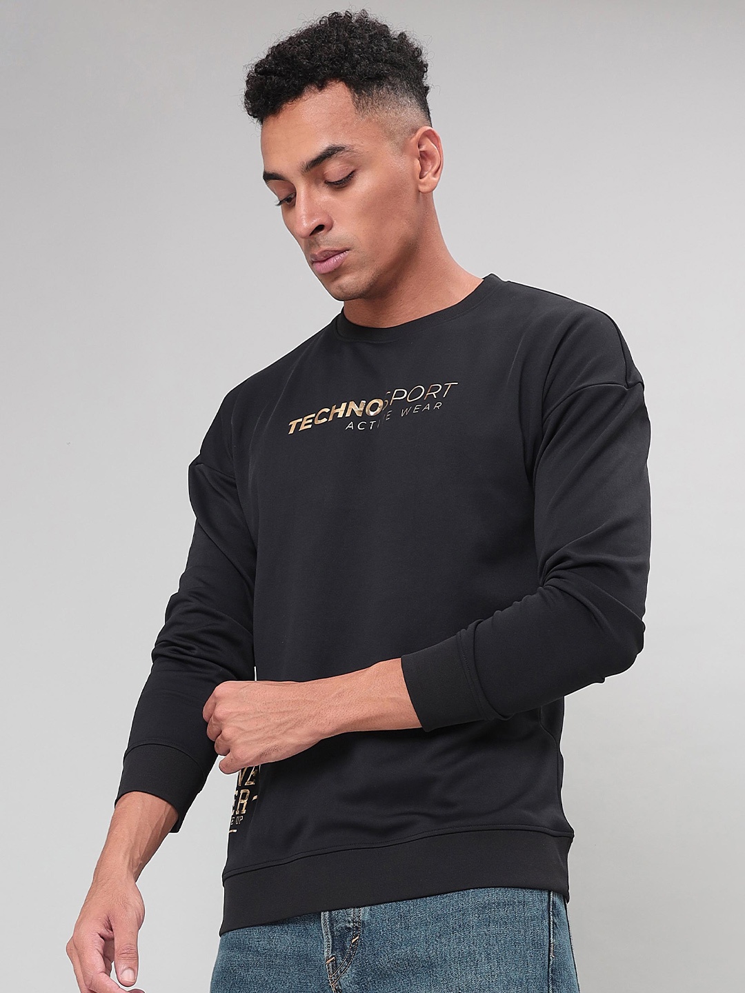 

Technosport Typography Printed Pullover, Black