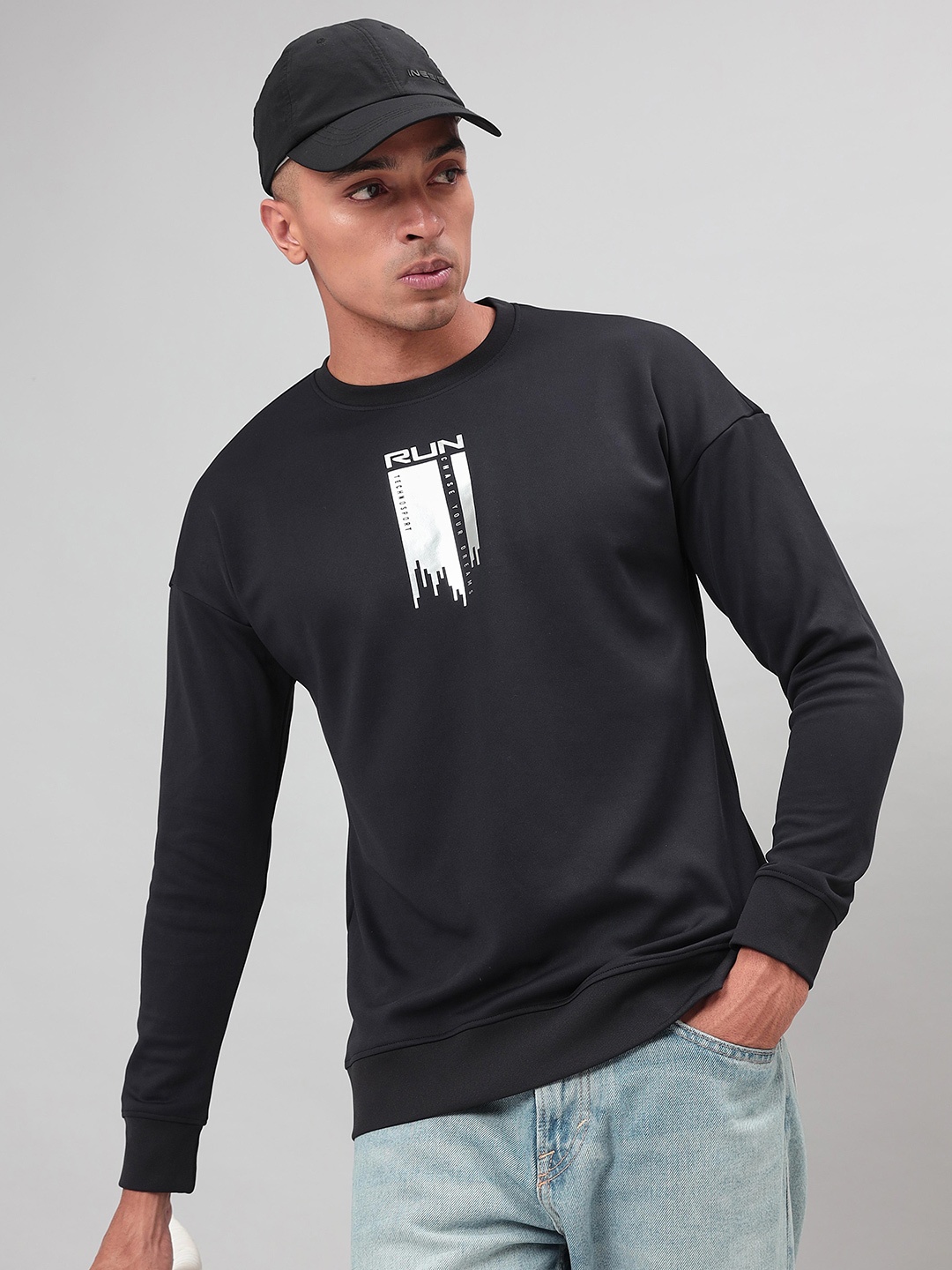 

Technosport Graphic Printed Round Neck Antimicrobial Sweatshirt, Black