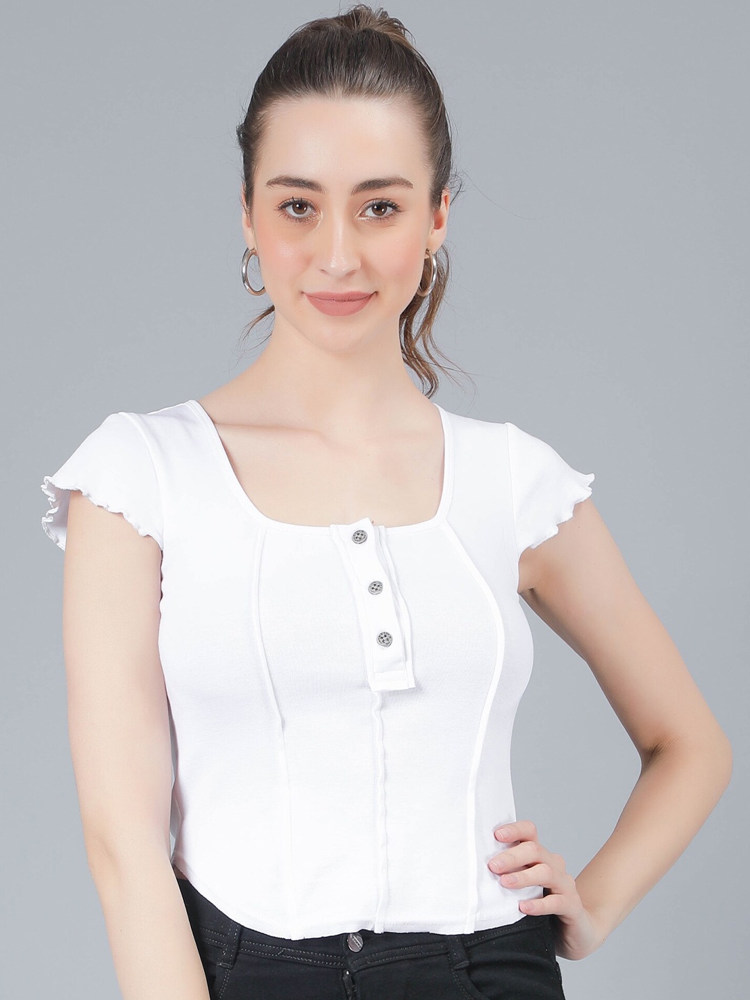 

Pritla Square Neck Cap Sleeve Cotton Top, White