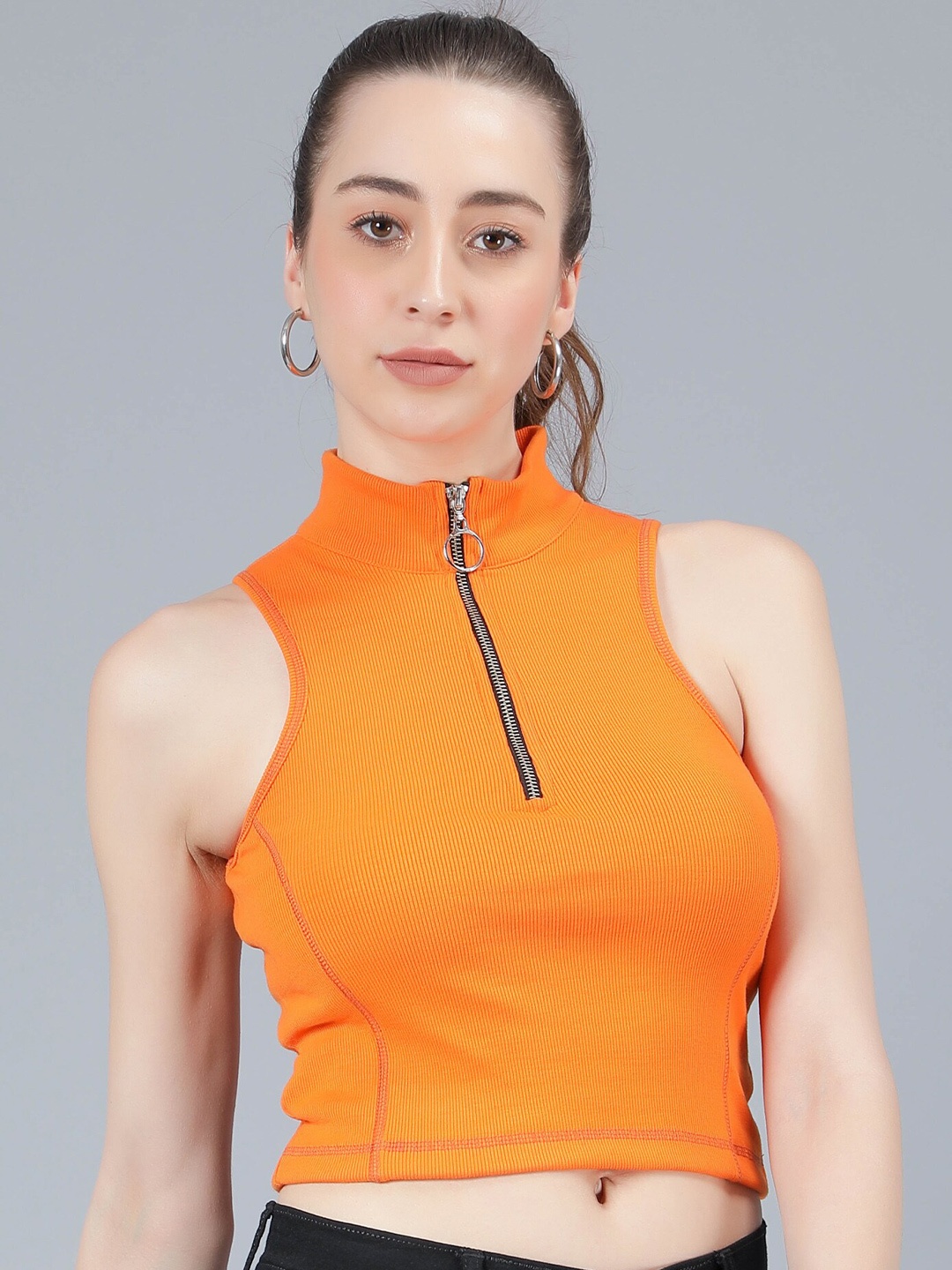 

Pritla High Neck Sleeveless Cotton Crop Fitted Top, Orange