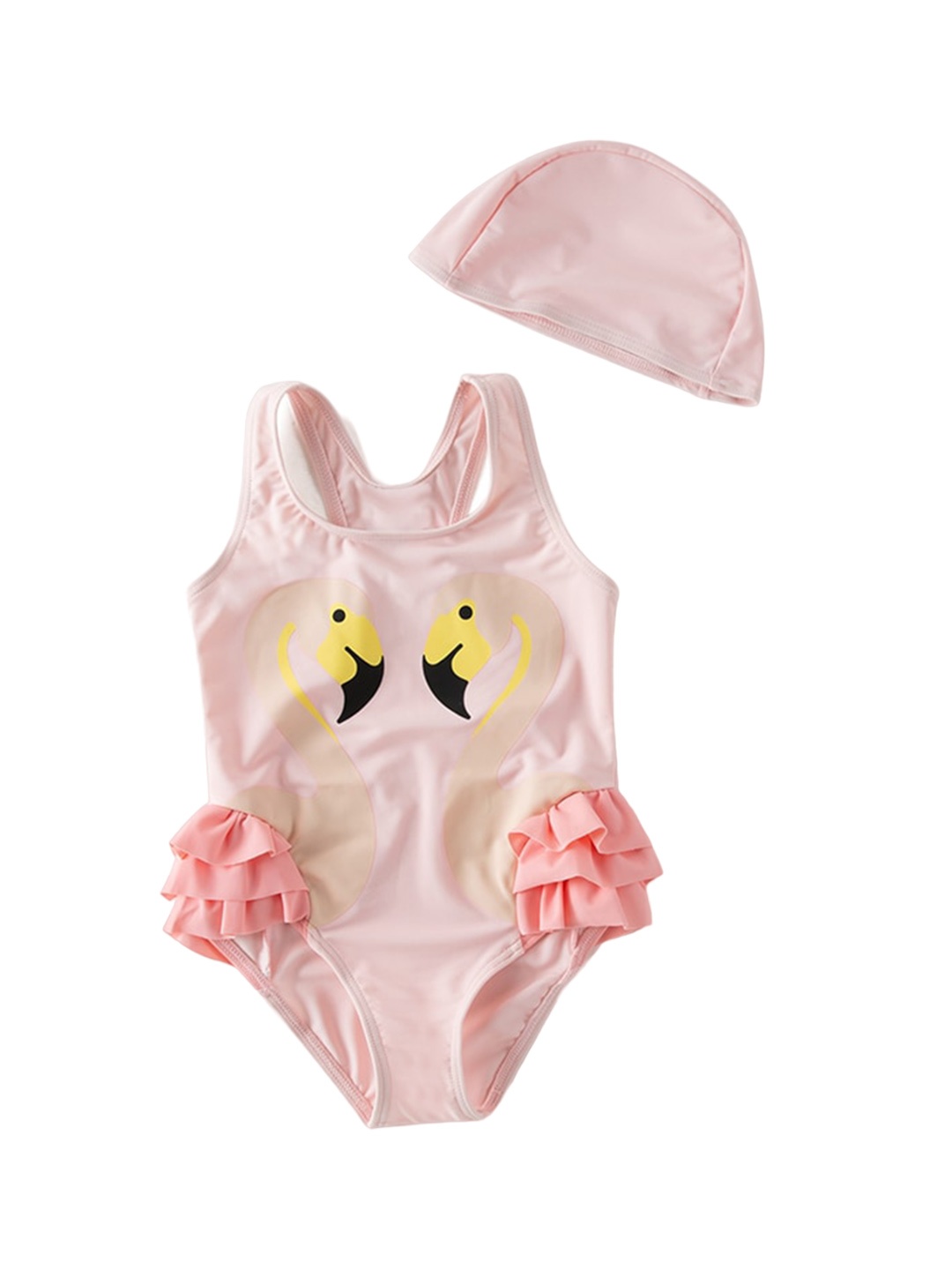 

StyleCast Girls Pink Printed Swim Bodysuit With Cap