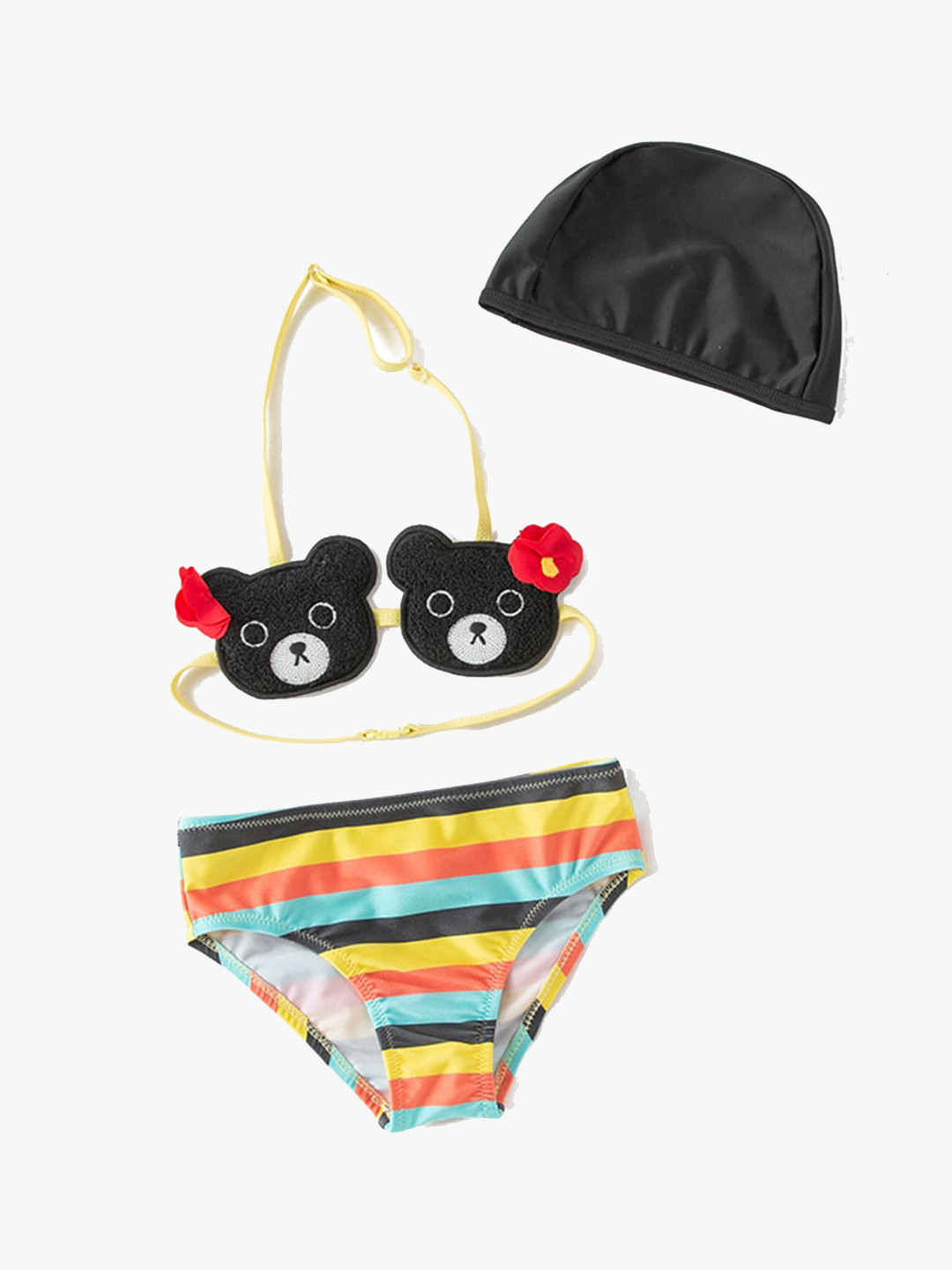 

StyleCast Girls Black Striped Halter Neck Swim Bikini Set