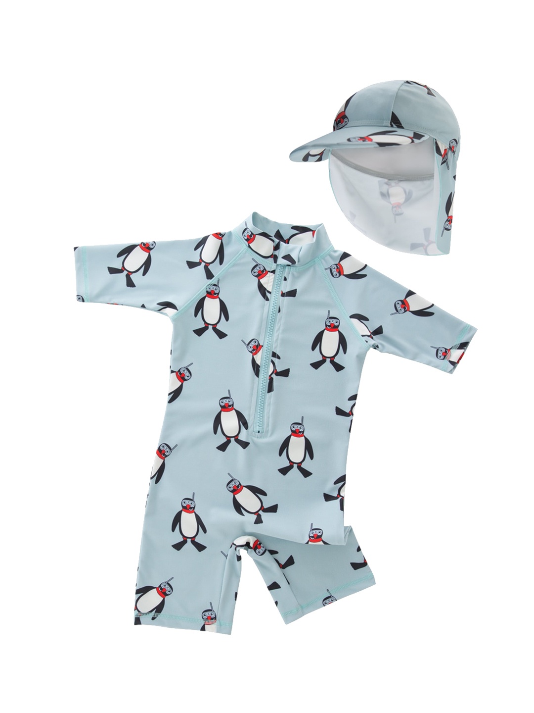 

StyleCast Blue Boys Conversational Printed Mock Collar Full Coverage Legsuit With Cap