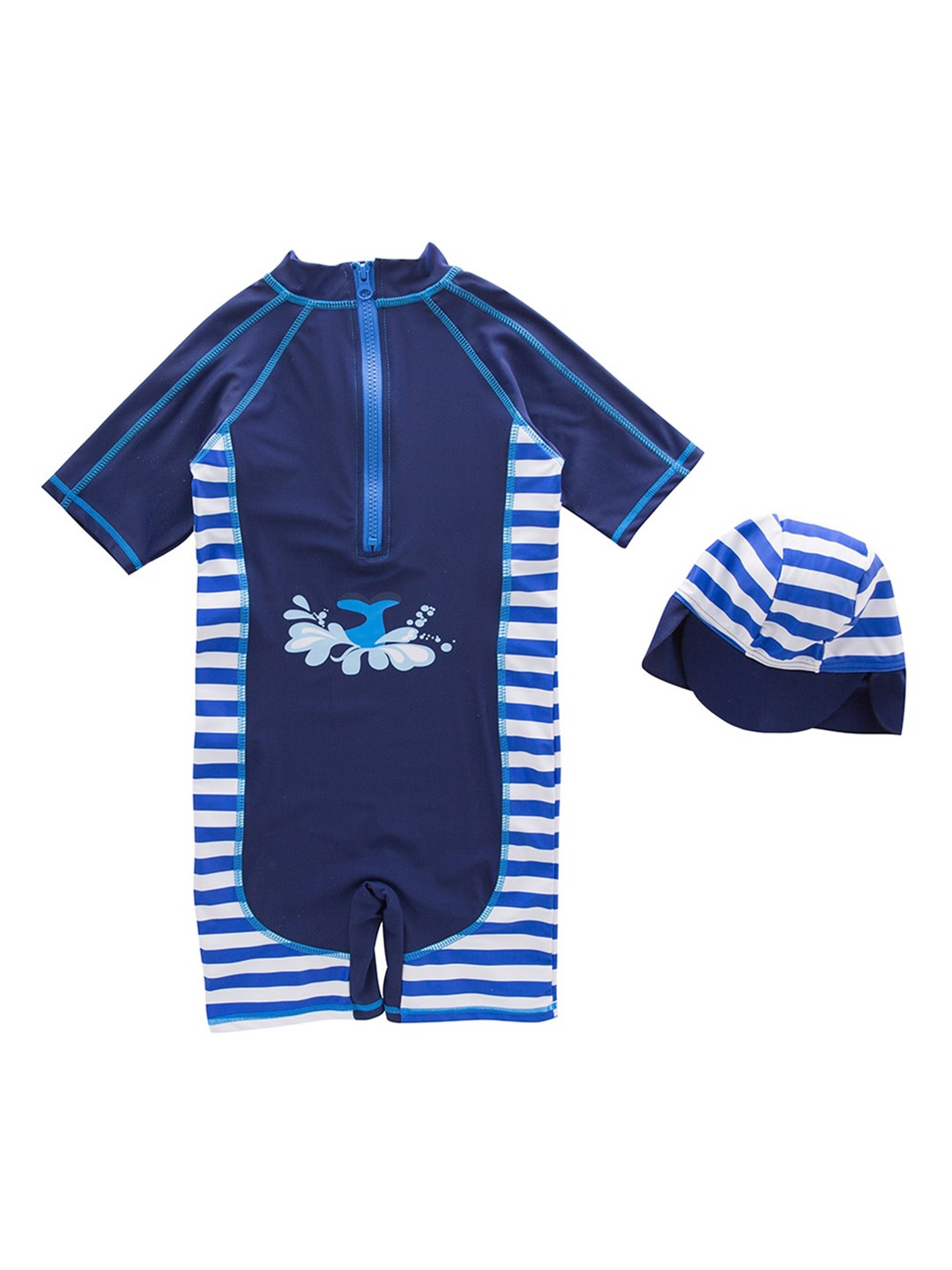

StyleCast Boys Blue & White Printed Swim Legsuit With Swim Cap