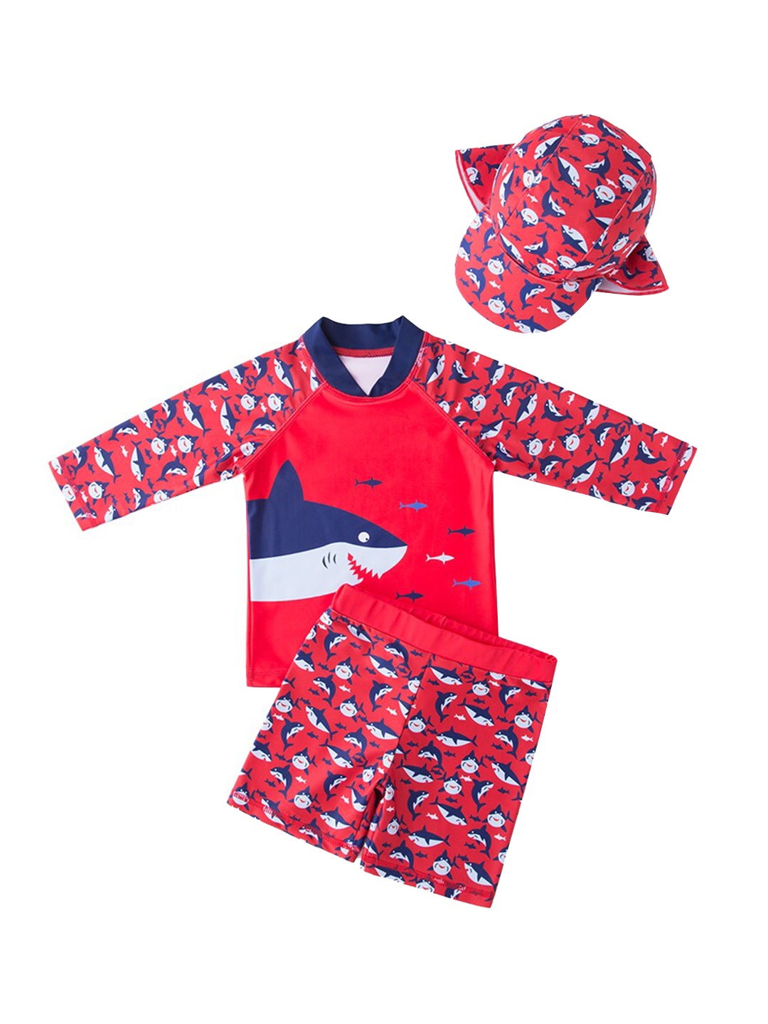 

StyleCast Red & Navy Blue Boys Printed Legsuit With Hat