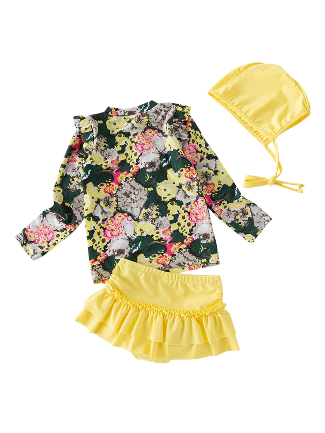 

StyleCast Green & Yellow Girls Floral Printed Swimwear Coverup Set
