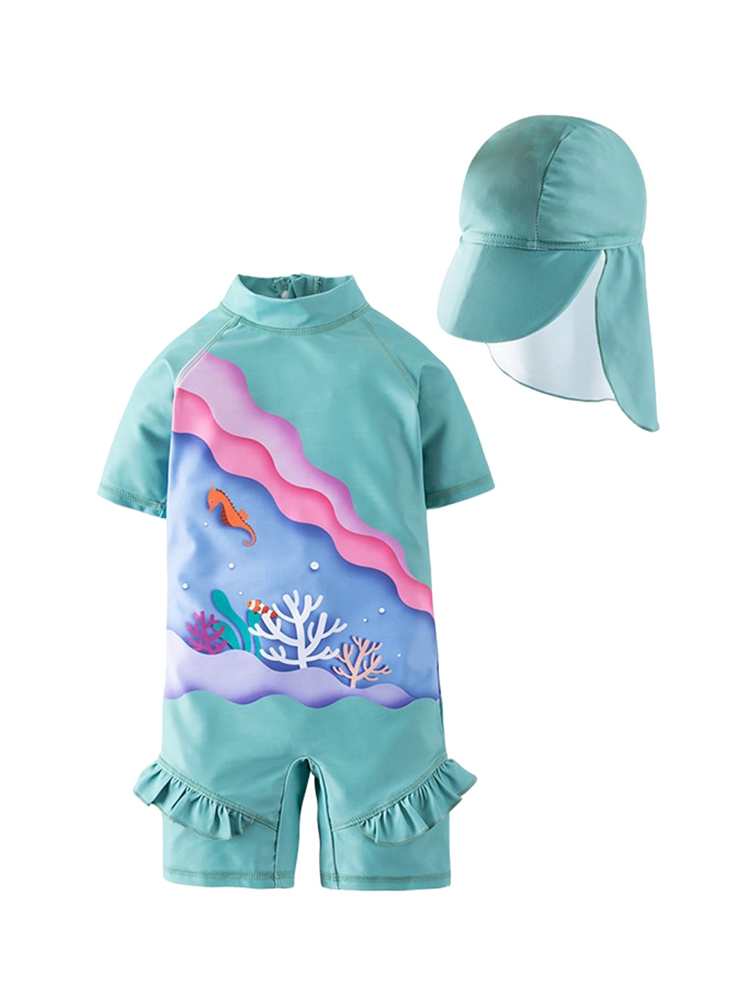 

StyleCast Boys Green Conversational Printed Bodysuit With Cap