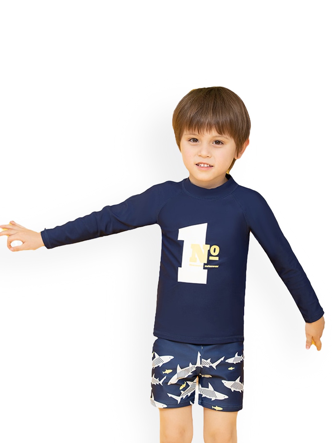

StyleCast Boys Navy Blue Conversational Printed Swim Set