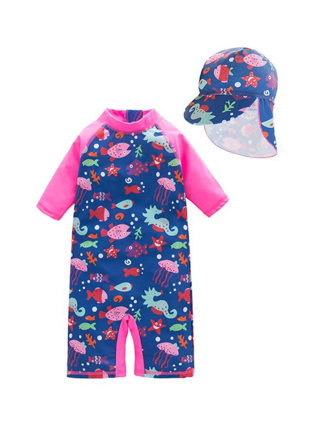 

StyleCast Girls Pink Conversational Printed Bodysuit With Cap