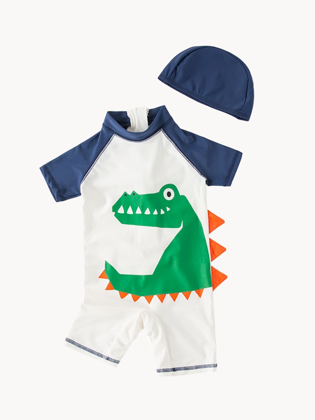 

StyleCast Boys White Animal Printed Legsuit Swimwear With Cap