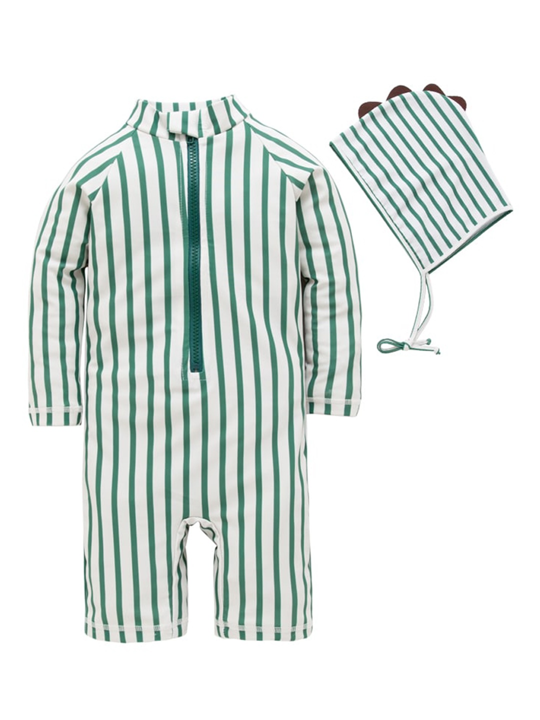 

StyleCast Green Boys Striped Swim Bodysuit With Cap
