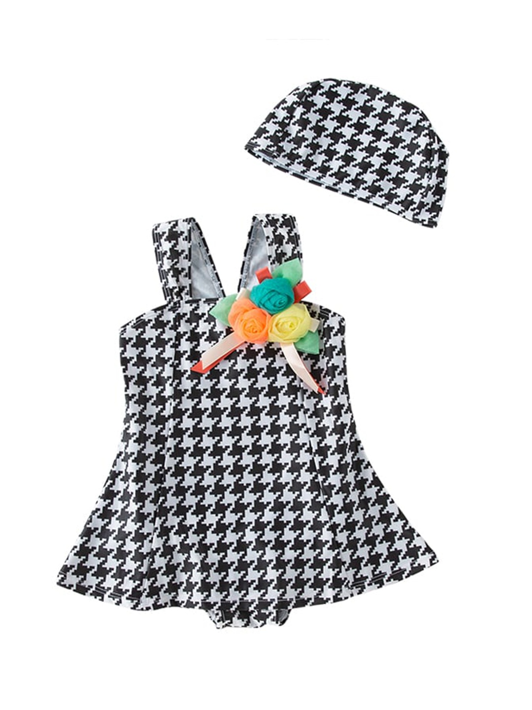

StyleCast Girls Geometric Printed Bodysuit With Cap, Black