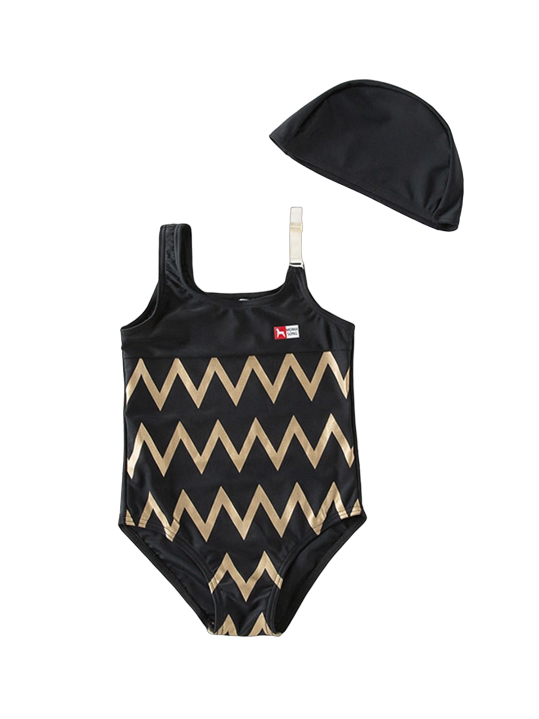 

StyleCast Girls Striped Bodysuit With Cap, Black