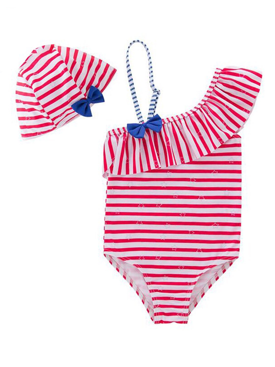 

StyleCast Red & White Infant Girls Striped Bodysuit With Cap