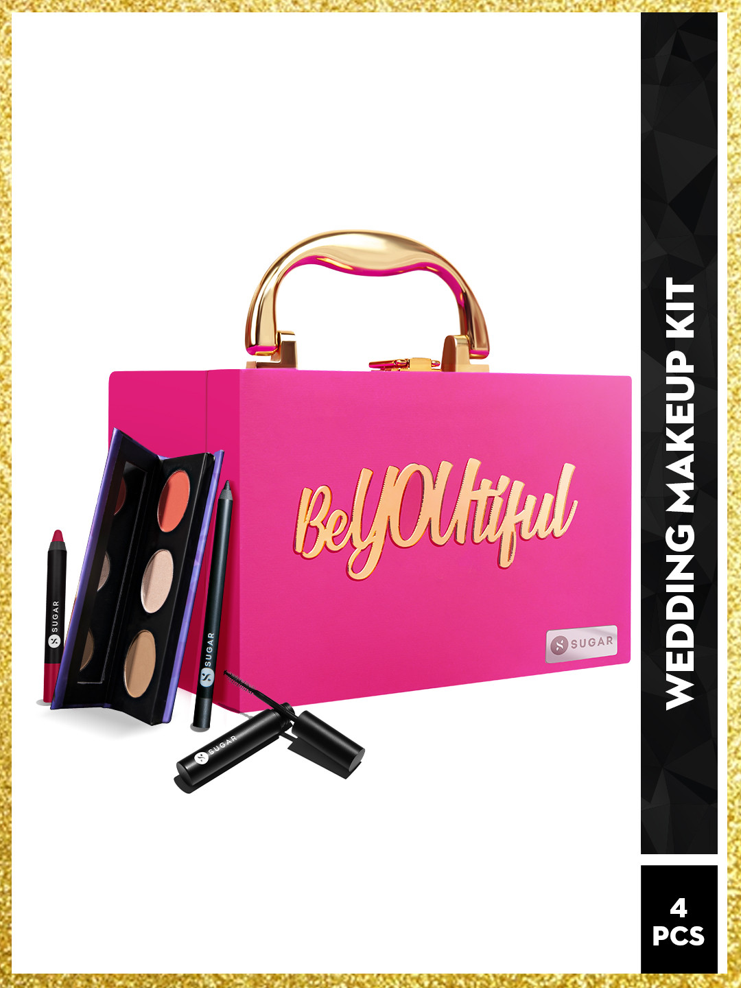 

SUGAR Set Of 4 Kajal-Crayon Lipstick-Face Palette- Mini Maskara, Pink