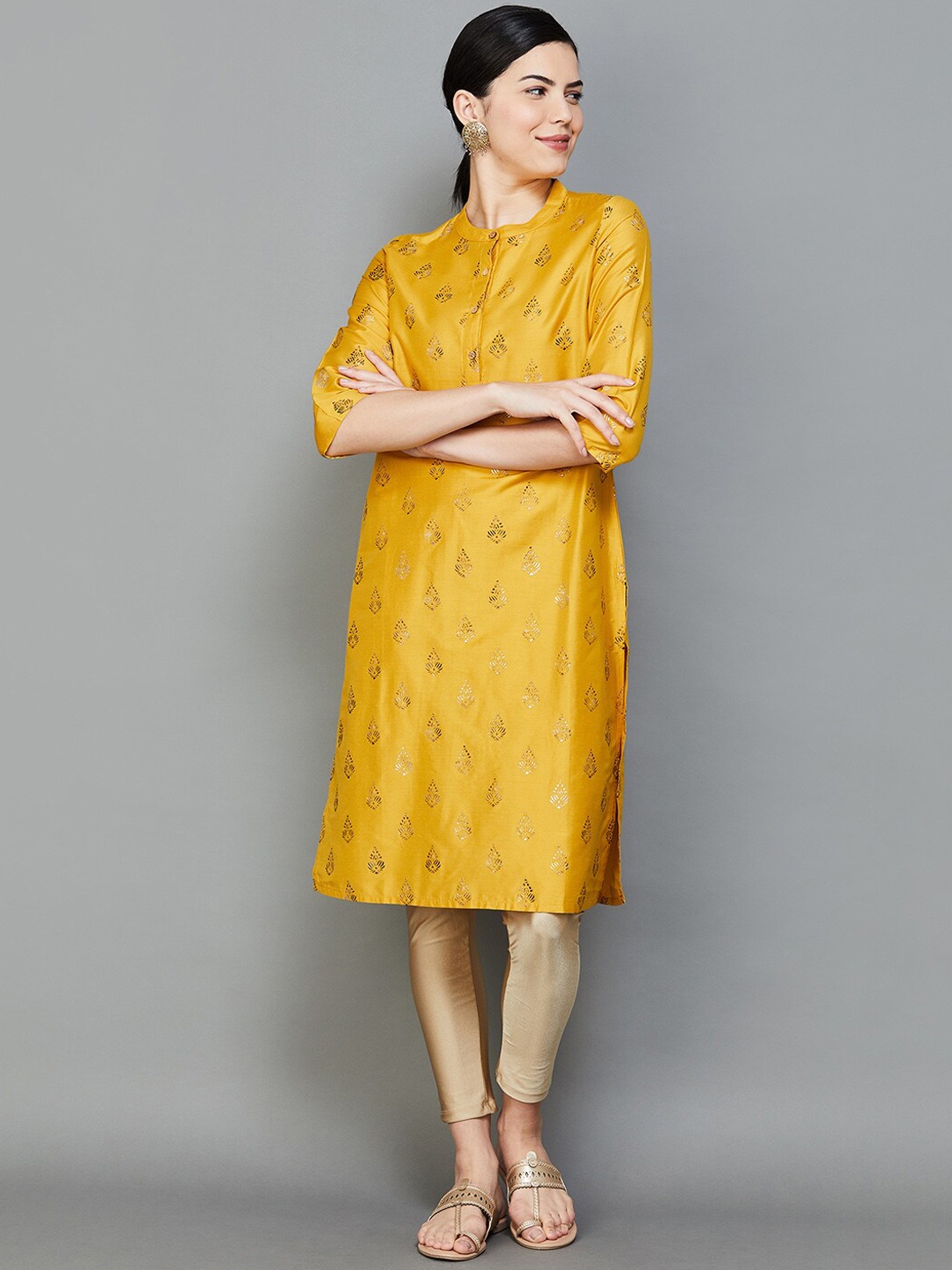 

Melange by Lifestyle Ethnic Printed Straight Kurta, Mustard