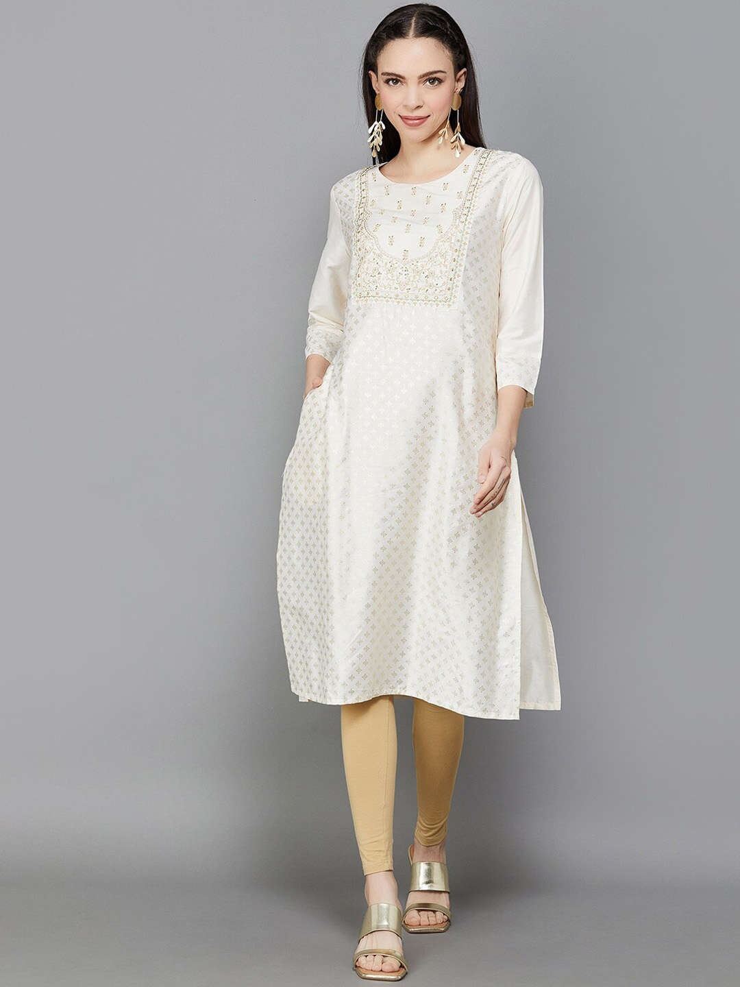 

Melange by Lifestyle Ethnic Printed Straight Kurta, Off white