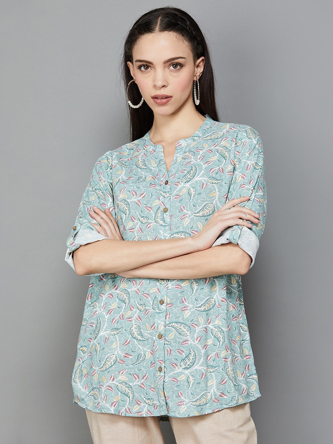 

Melange by Lifestyle Floral Printed Straight Kurti, Blue