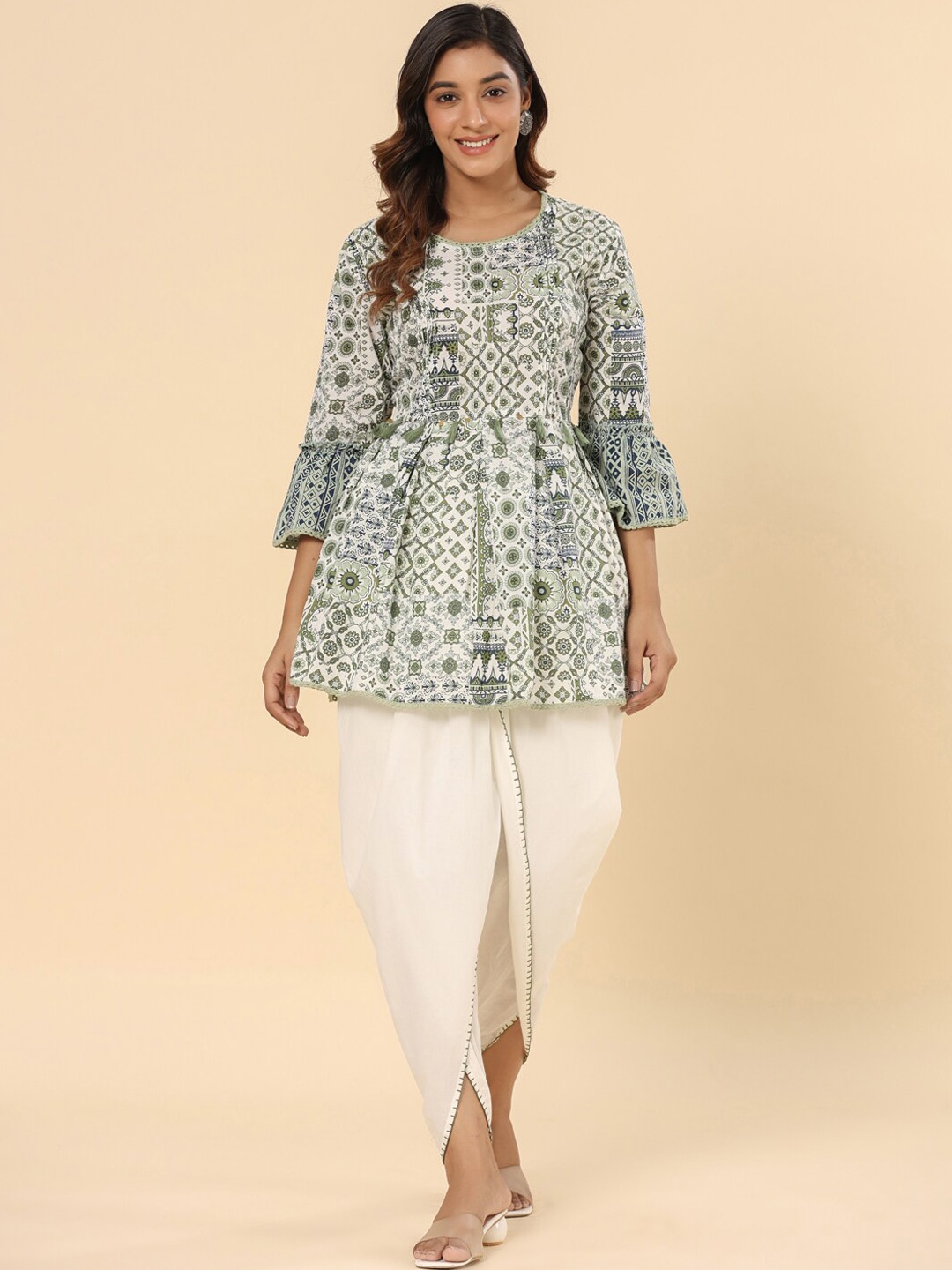 

SAVI Cotton Printed Kurta & Dhoti Kurta Set, White