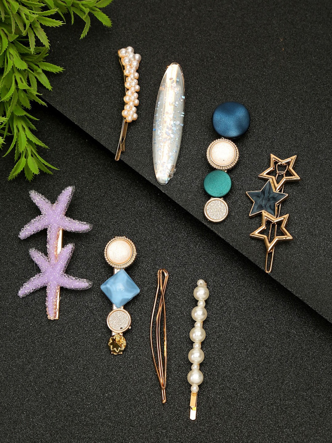 

YouBella Set of 8 Embellished Alligator Hair Clip, Gold