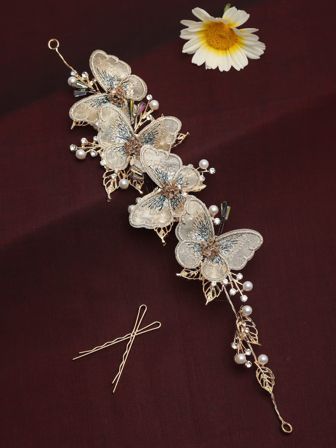 

YouBella Set Of 3 Embellished Hair Accessory Set, Gold