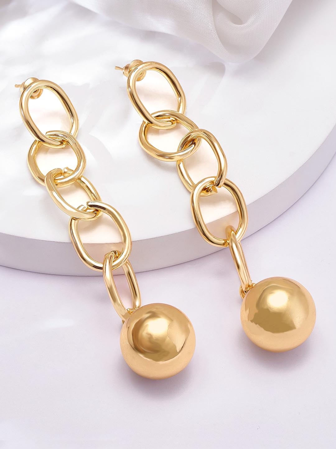 

Rubans Voguish Gold-Plated Classic Linked Chain Drop Earrings