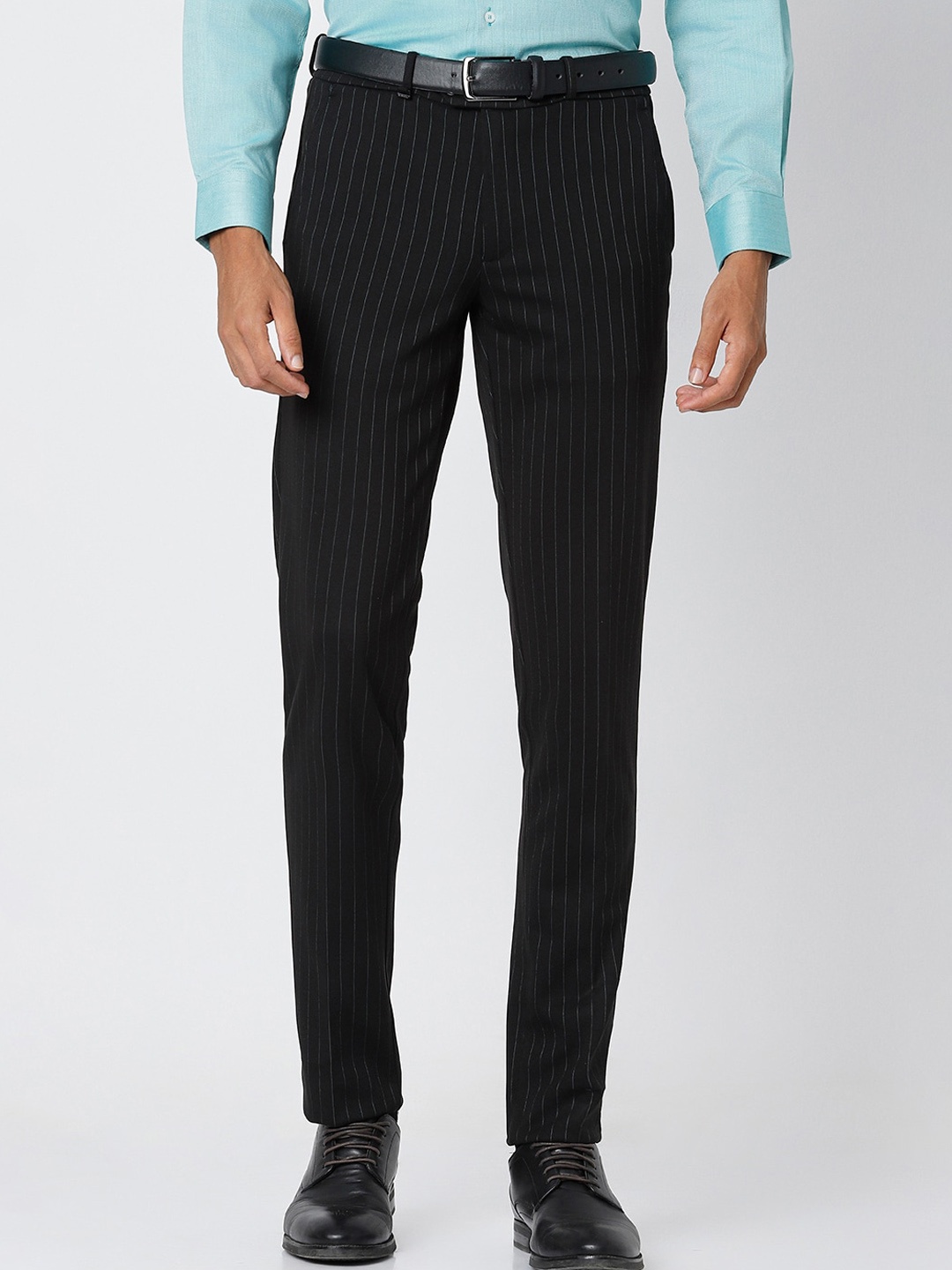 

Van Heusen Men Striped Slim Fit Trousers, Black