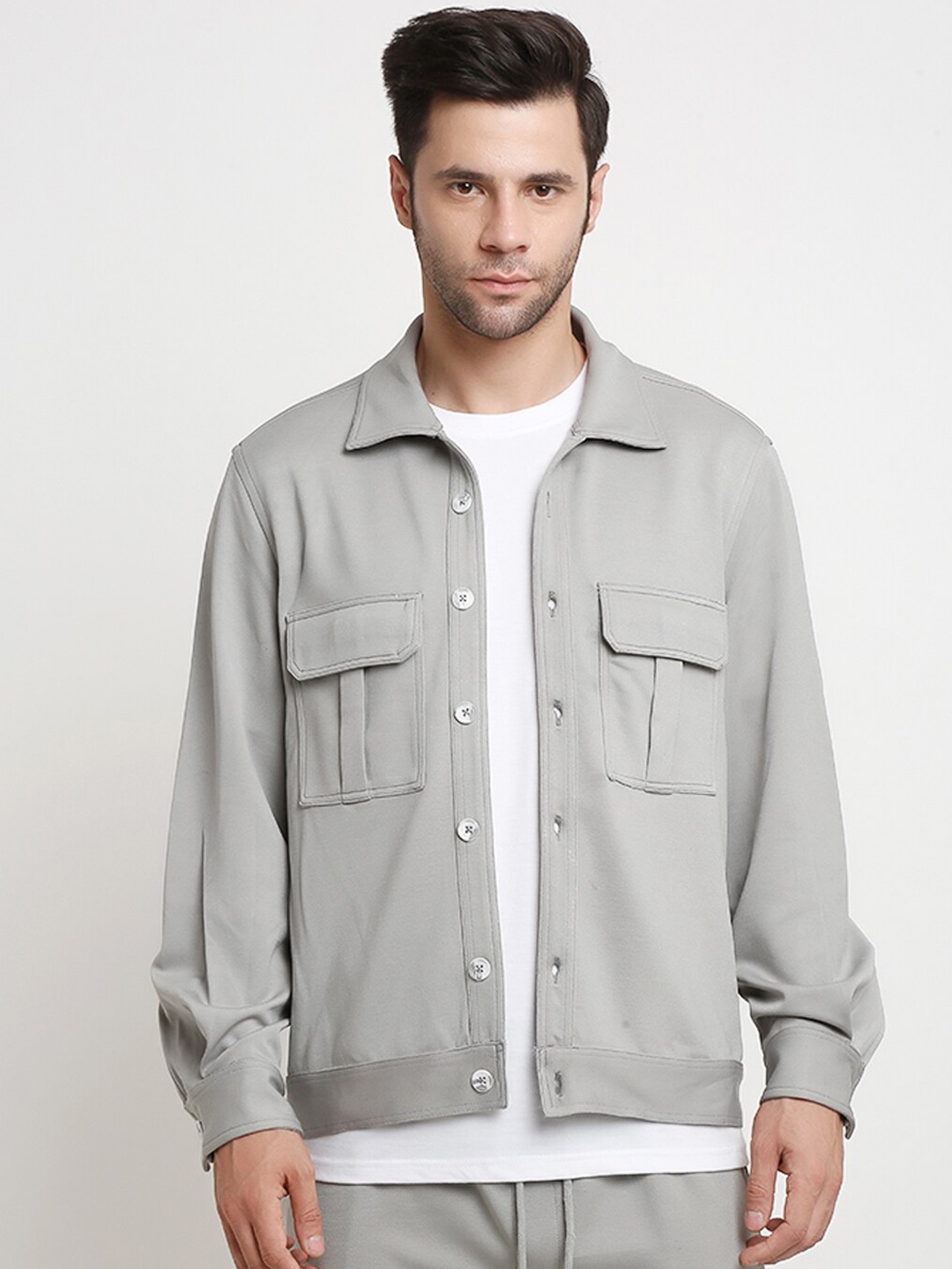 

EVERDION Long Sleeved Tailored Shacket, Grey