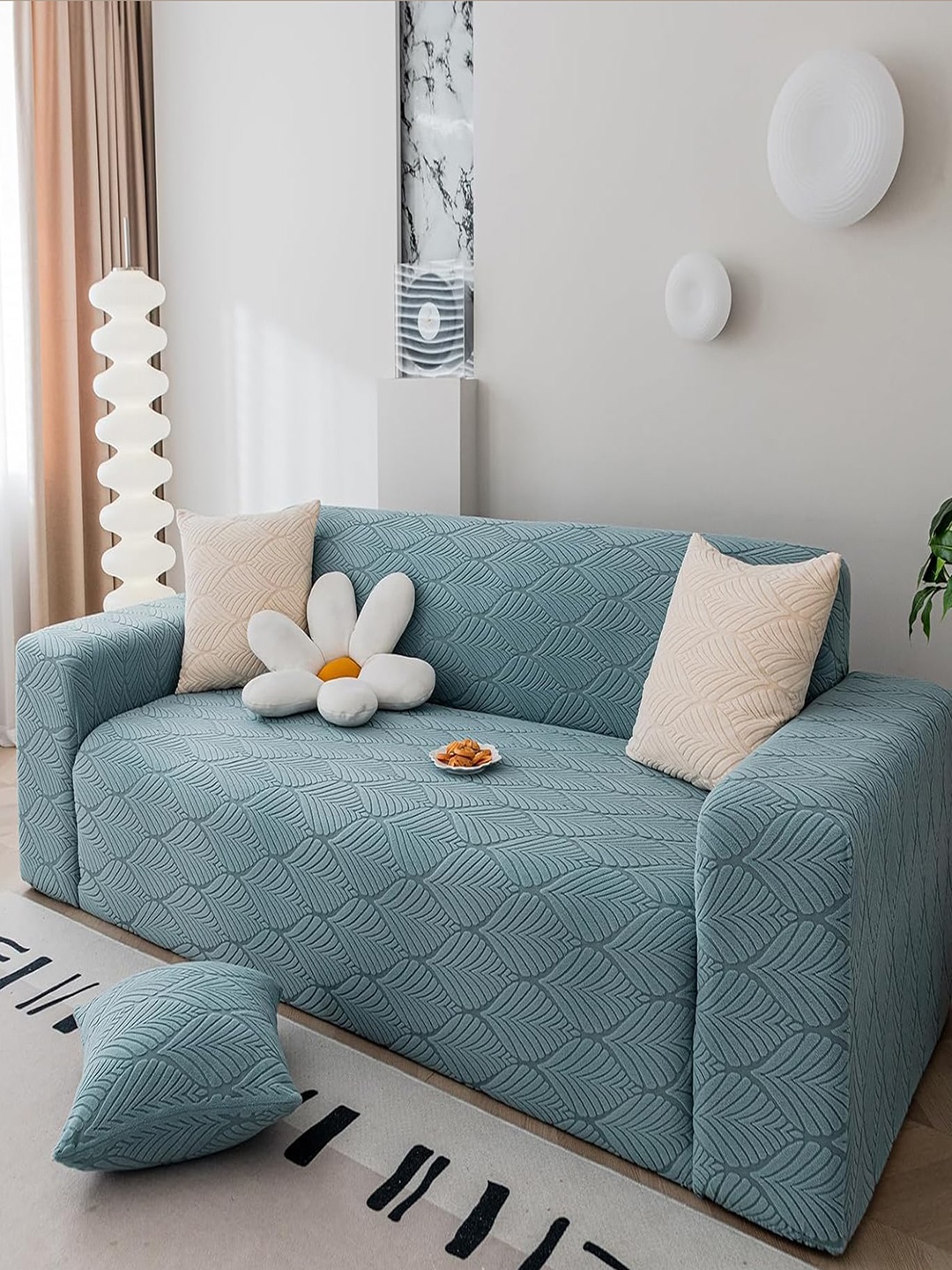 

HOUSE OF QUIRK Blue Self-Design Jacquard Stretchable 4-Seater Sofa Cover