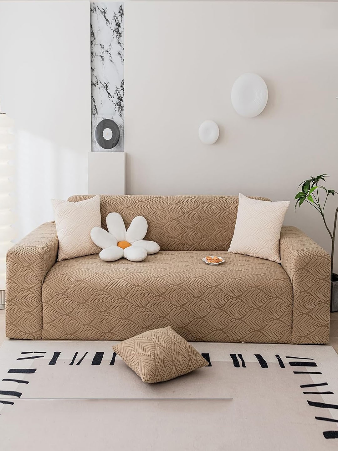 

HOUSE OF QUIRK Brown Jacquard Stretchable 4 Seater Sofa Cover With Arms