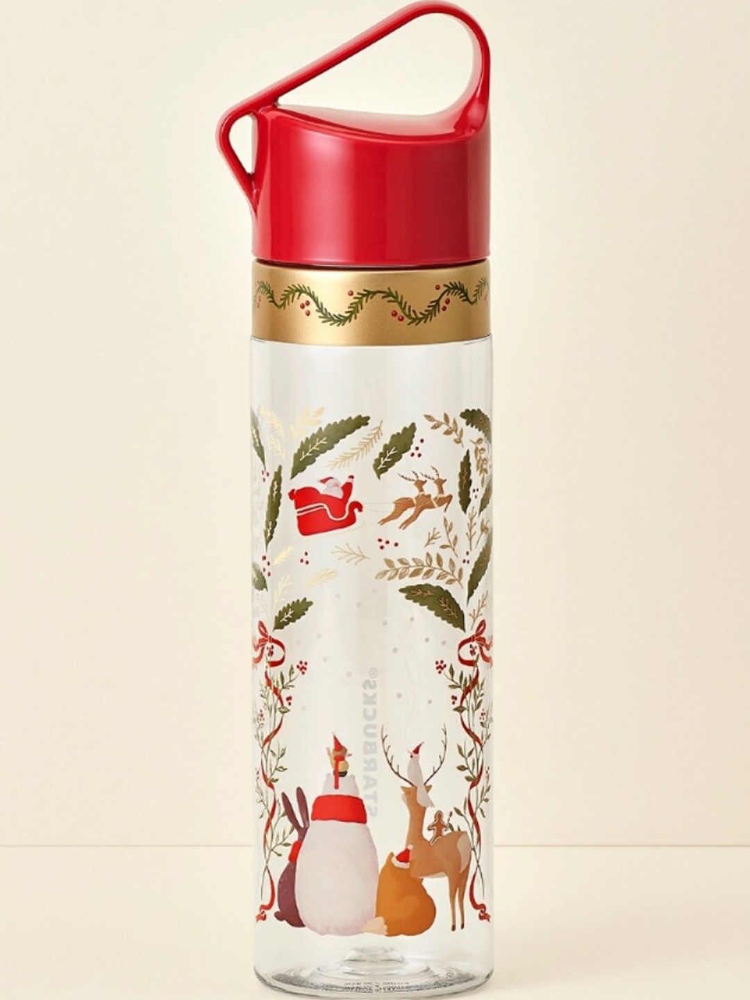 

Starbucks Set Out Santa and Little Friends Printed Transparent Regular Water Bottle 591ml