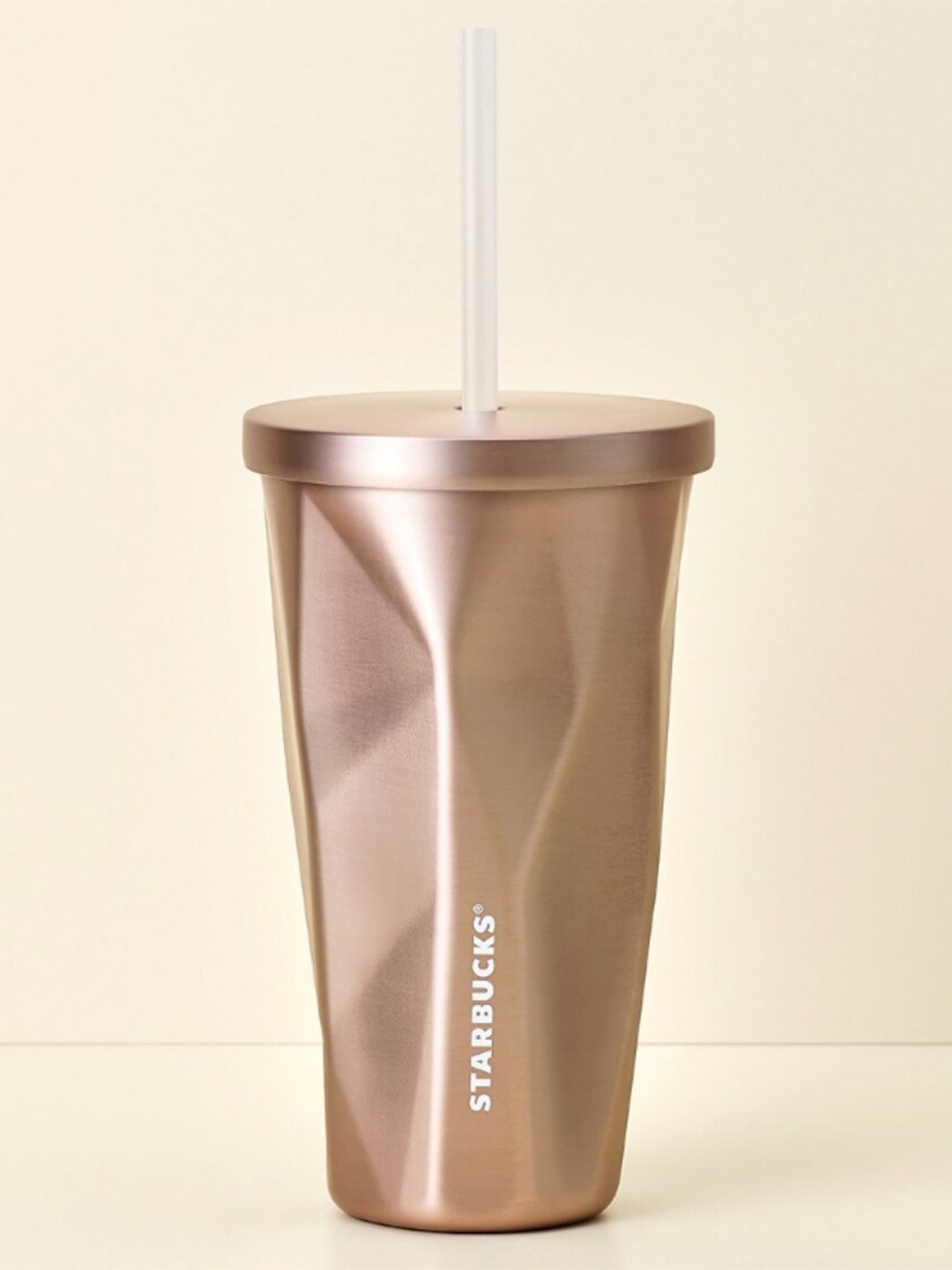 

Starbucks Golden Faceted Stainless Steel Water Tumbler with Lid and Straw 473 ML, Gold