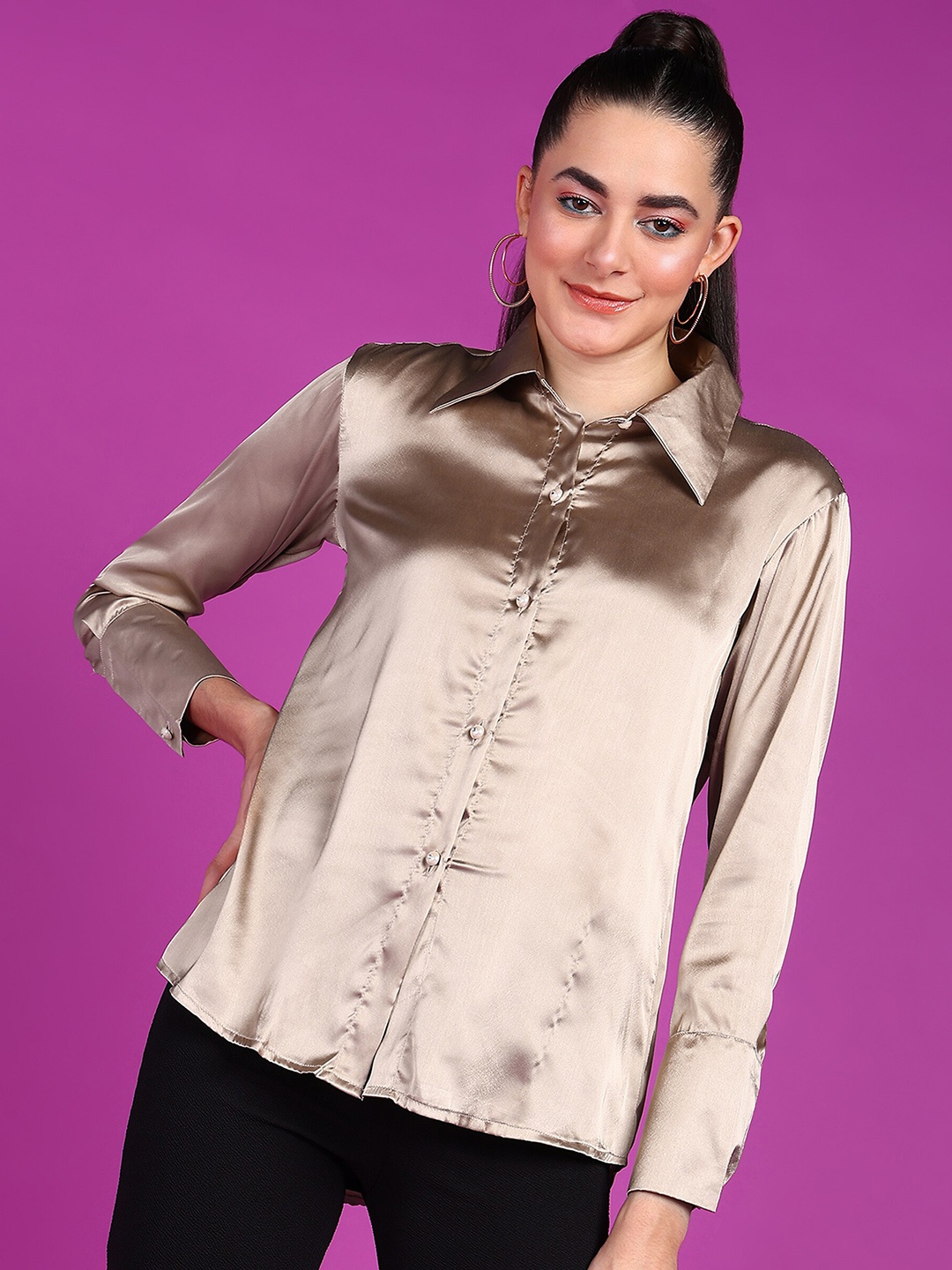 

Popwings Smart Fit Satin Casual Shirt, Gold