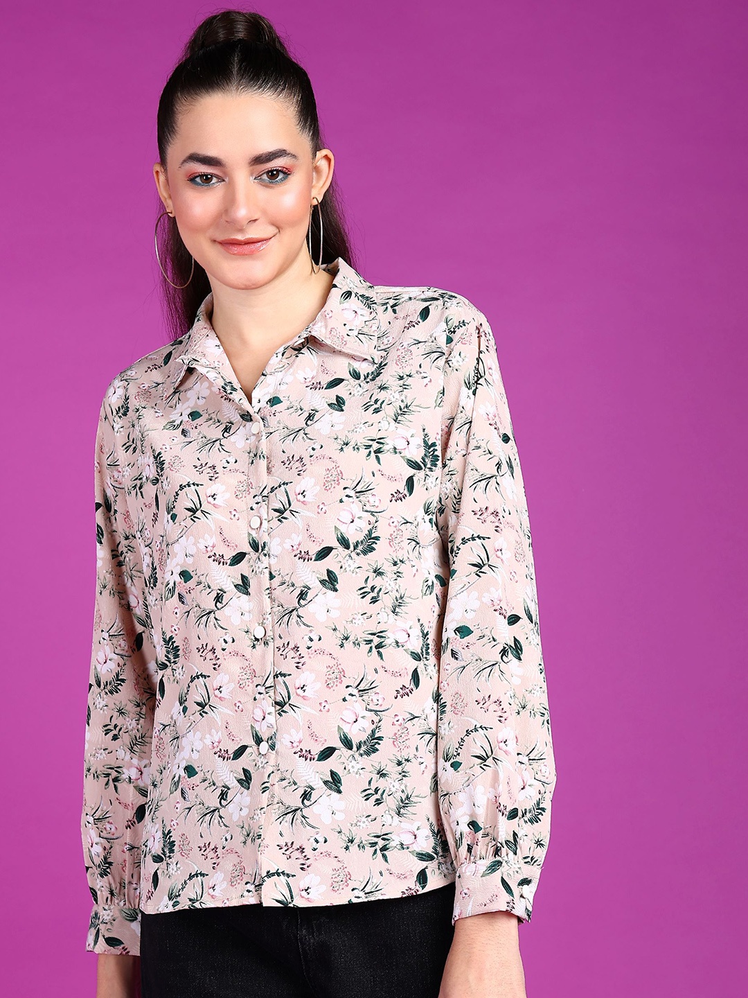 

Popwings Floral Printed Smart Casual Shirt, Peach