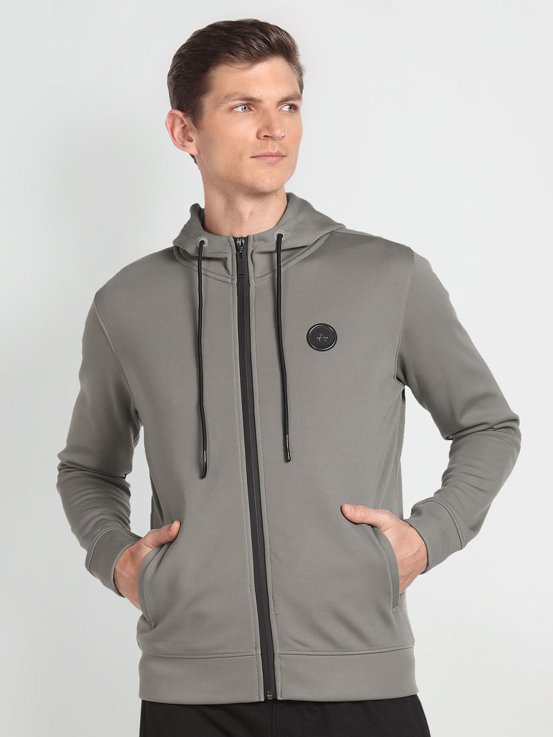 

Arrow New York Hooded Neck Long Sleeve Zip Detail Front -Open Sweatshirt, Grey