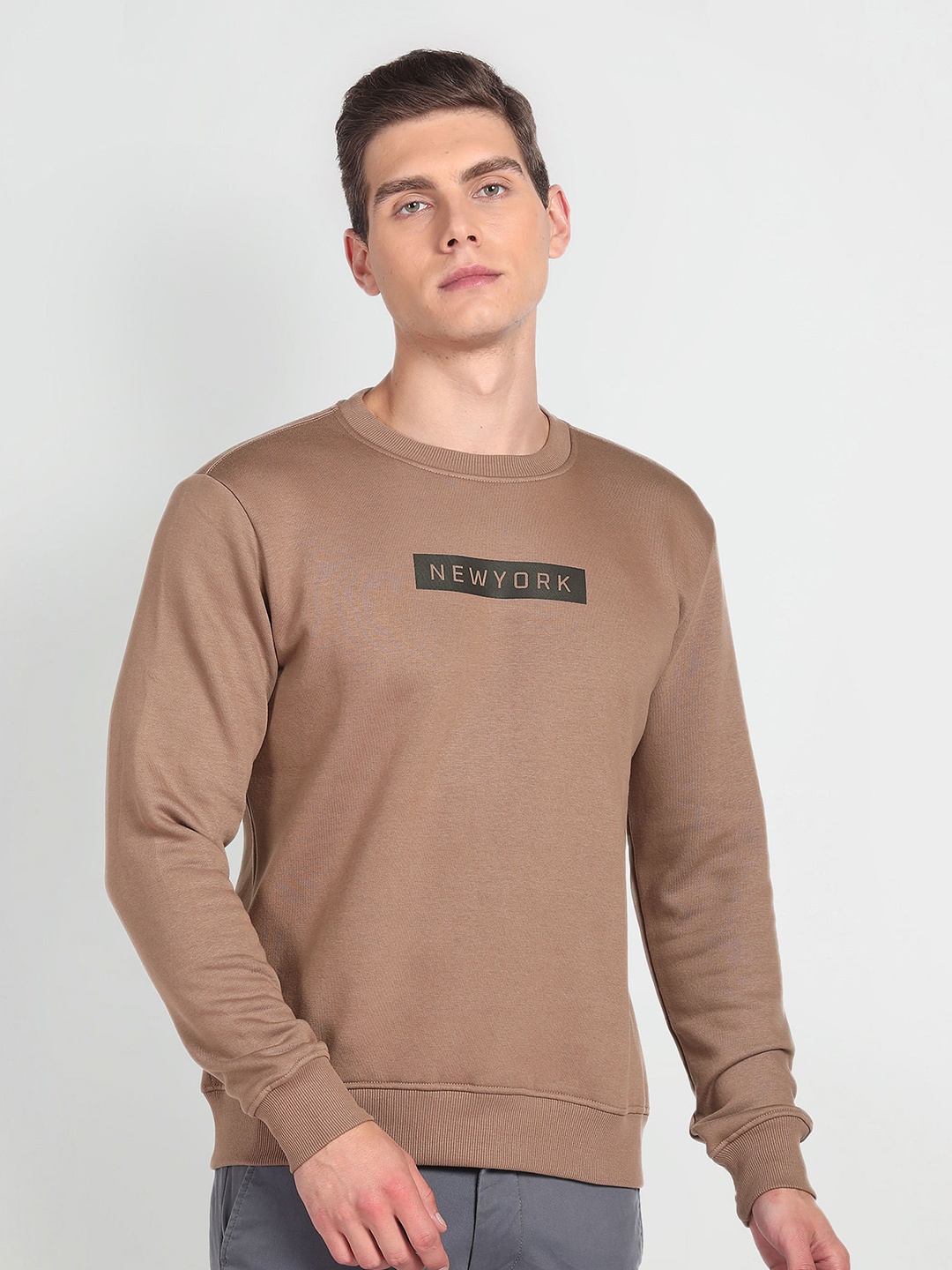 

Arrow New York Typography Printed Long Sleeve Pullover Sweatshirt, Brown