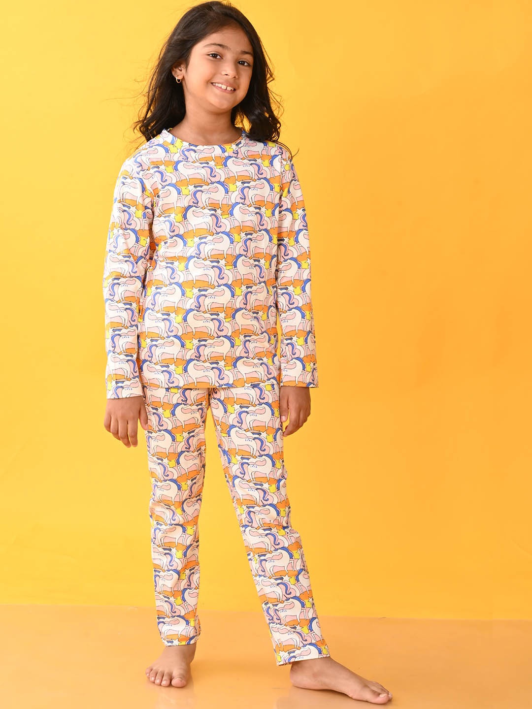 

Anthrilo Girls Conversational Printed T-shirt With Lounge Pant, White