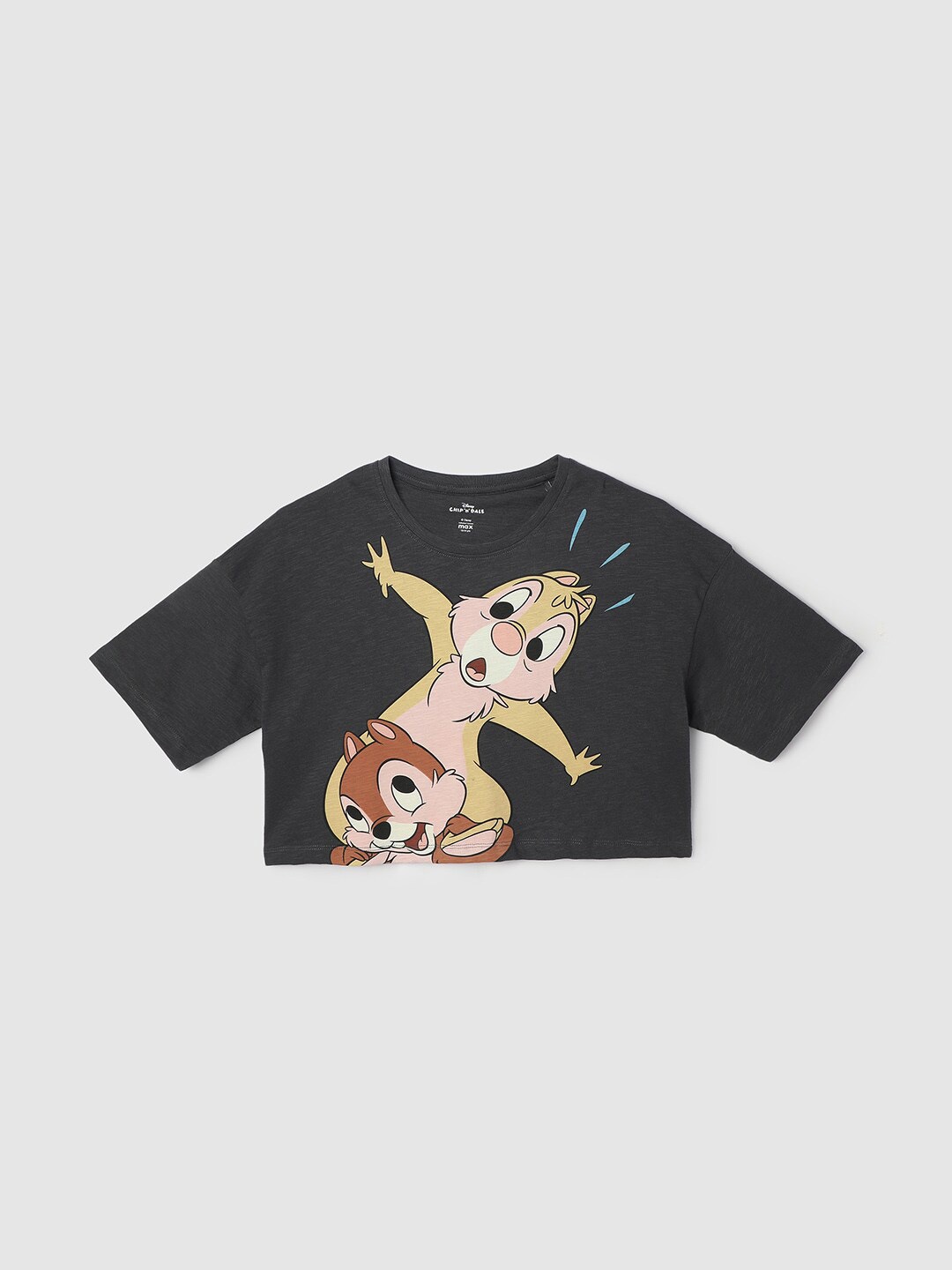 

max Girls Chip 'n Dale: Rescue Rangers Printed Crop Cotton T-shirt, Grey