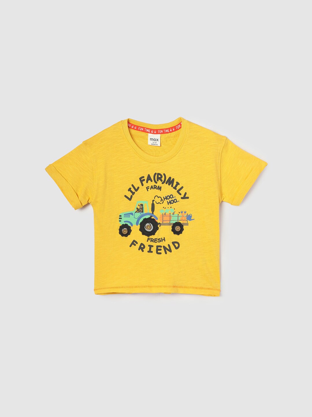

max Boys Graphic Printed Cotton T-shirt, Yellow