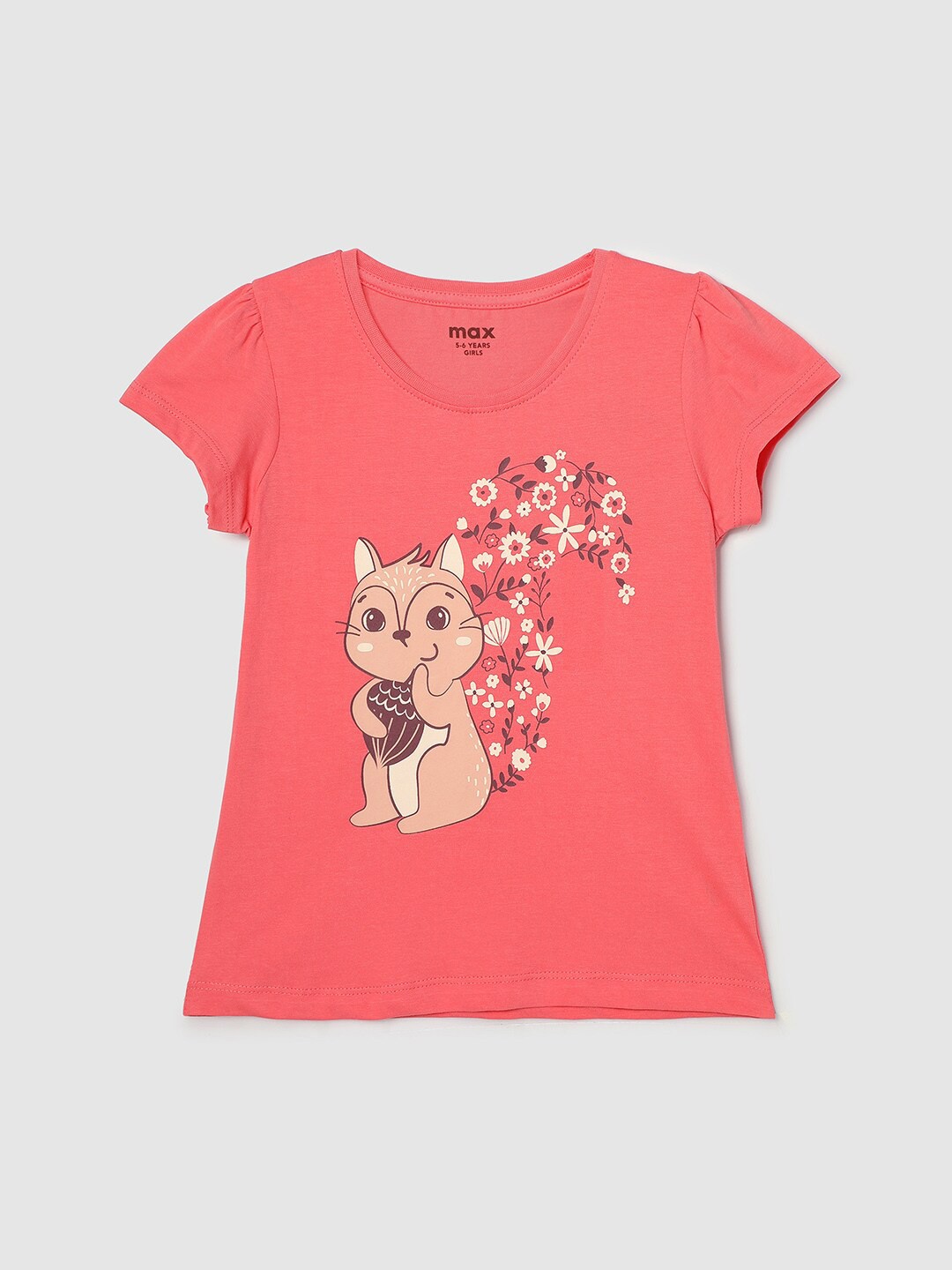 

max Girls Graphic Printed Casual Pure Cotton T-shirt, Coral