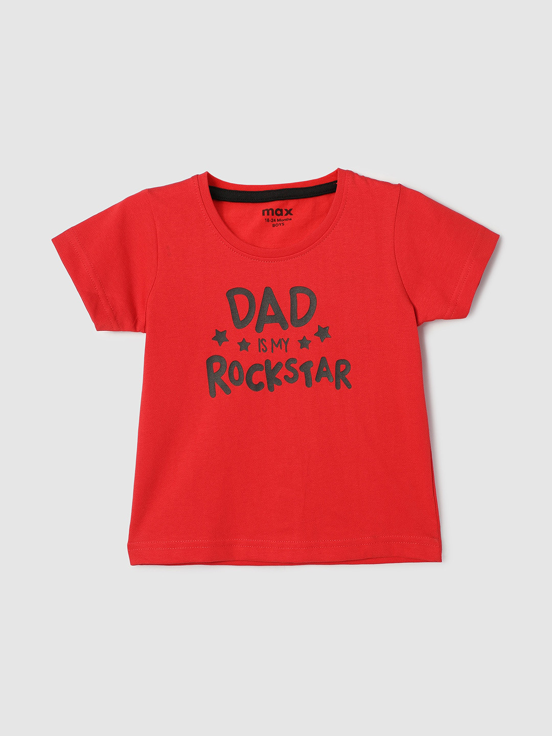 

max Infant Boys Typography Printed Casual Pure Cotton T-shirt, Red
