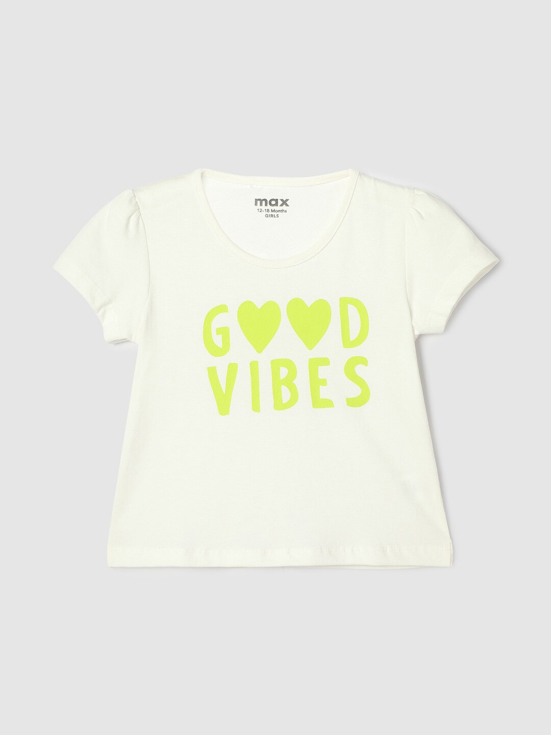 

max Girls Typography Printed Pure Cotton T-shirt, White