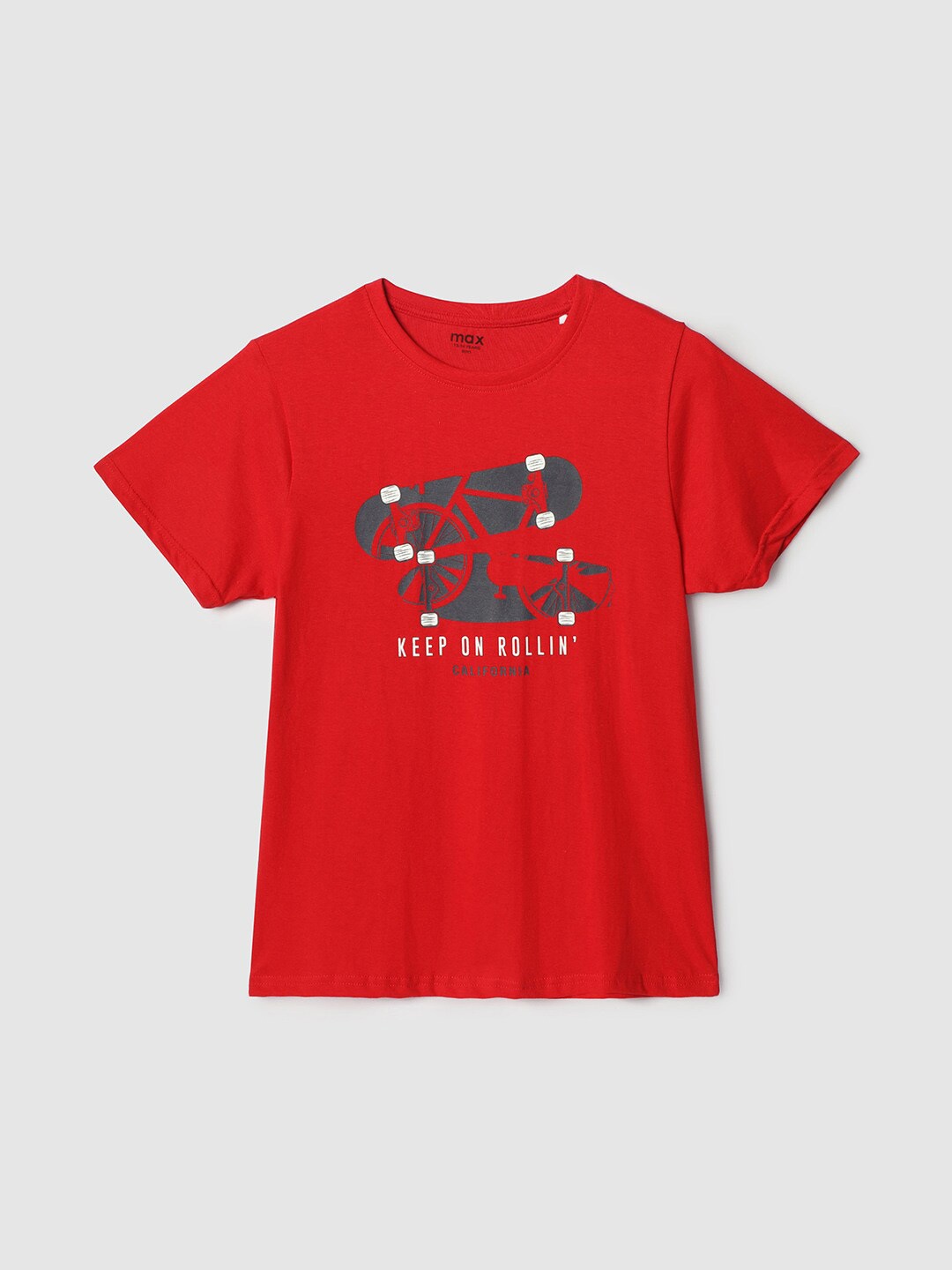 

max Boys Graphic Printed Pure Cotton T-shirt, Red