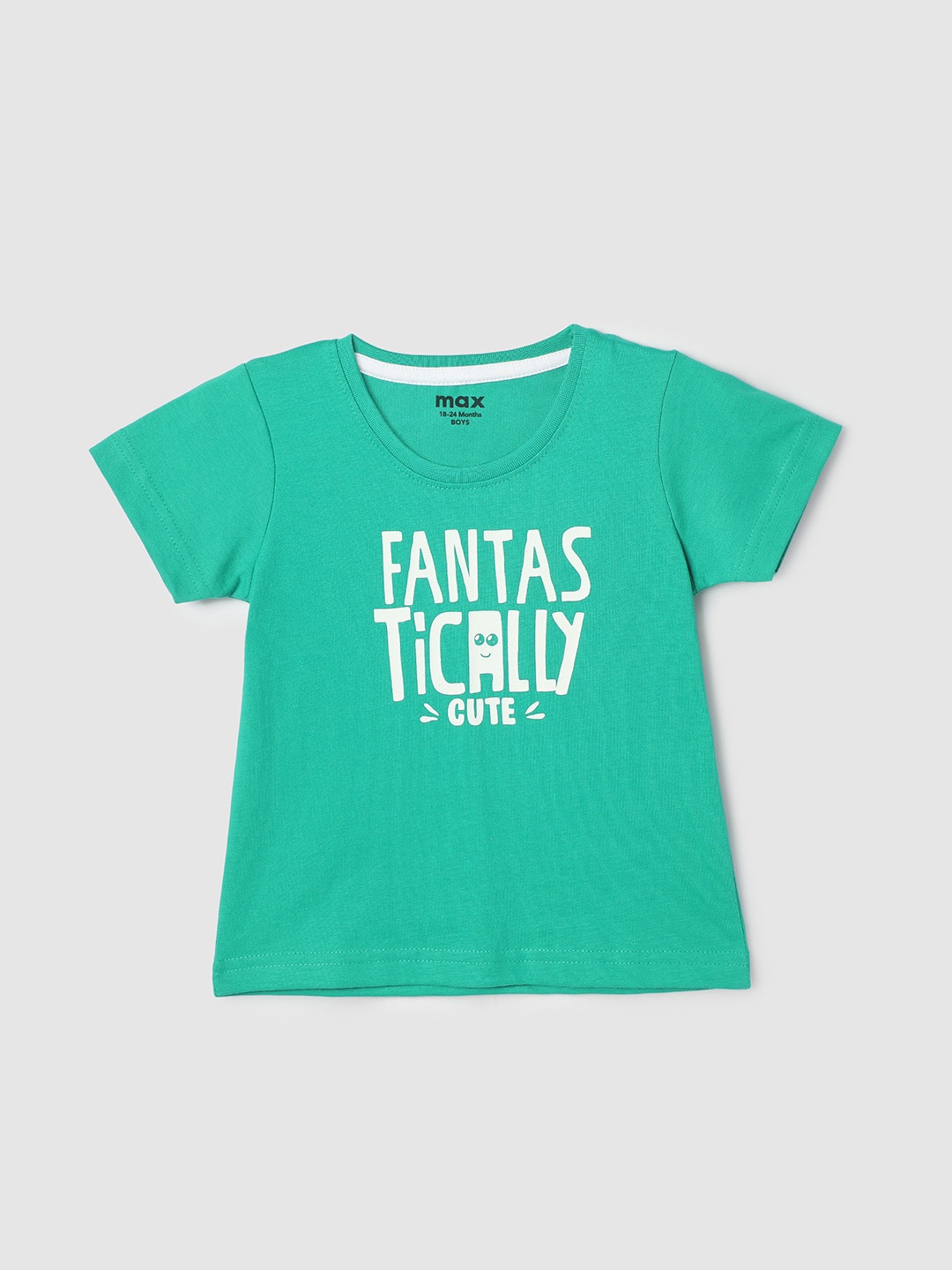 

max Infant Boys Typography Printed Casual Pure Cotton T-shirt, Green