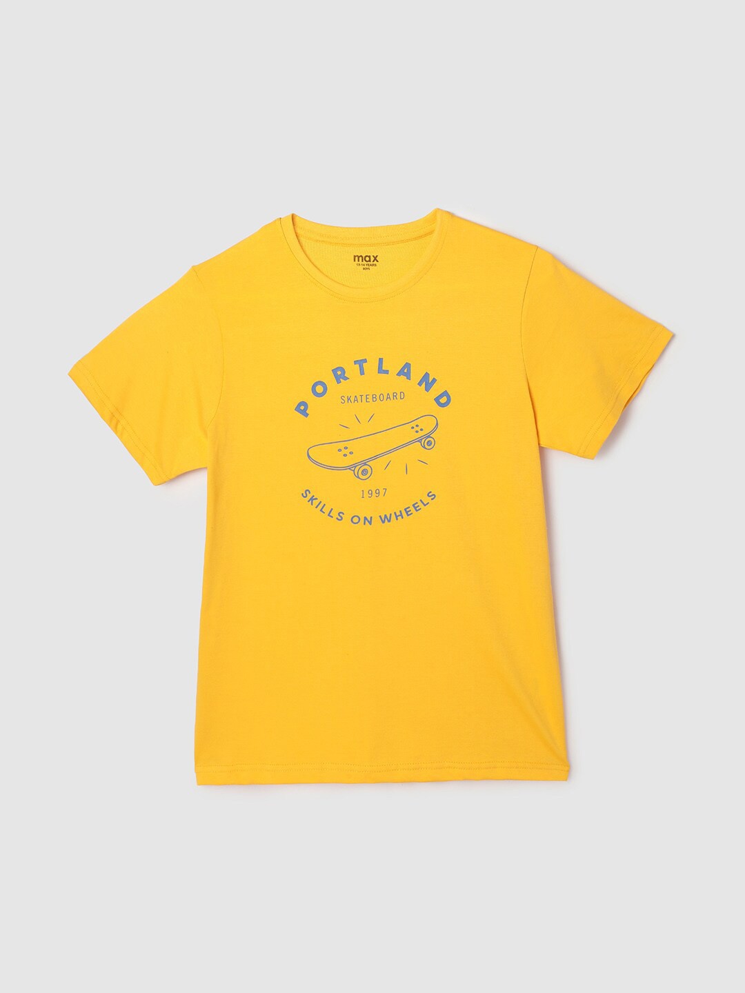 

max Boys Typography Printed Cotton T-shirt, Yellow
